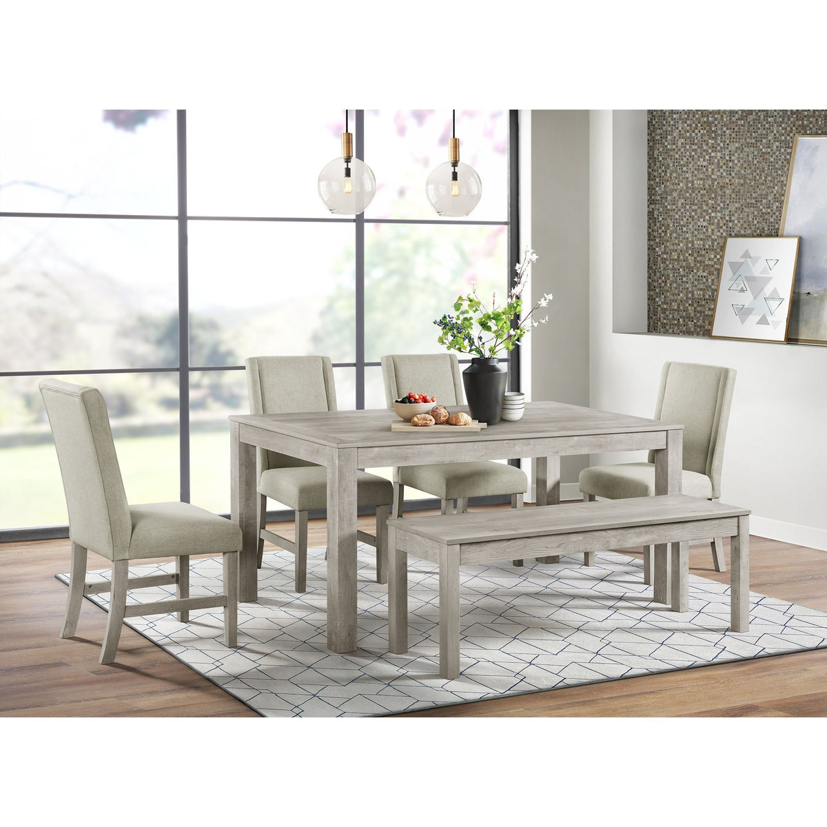 Eleanor Rectangular Dining Table in White – SKU D-6460-3-DT | Elements