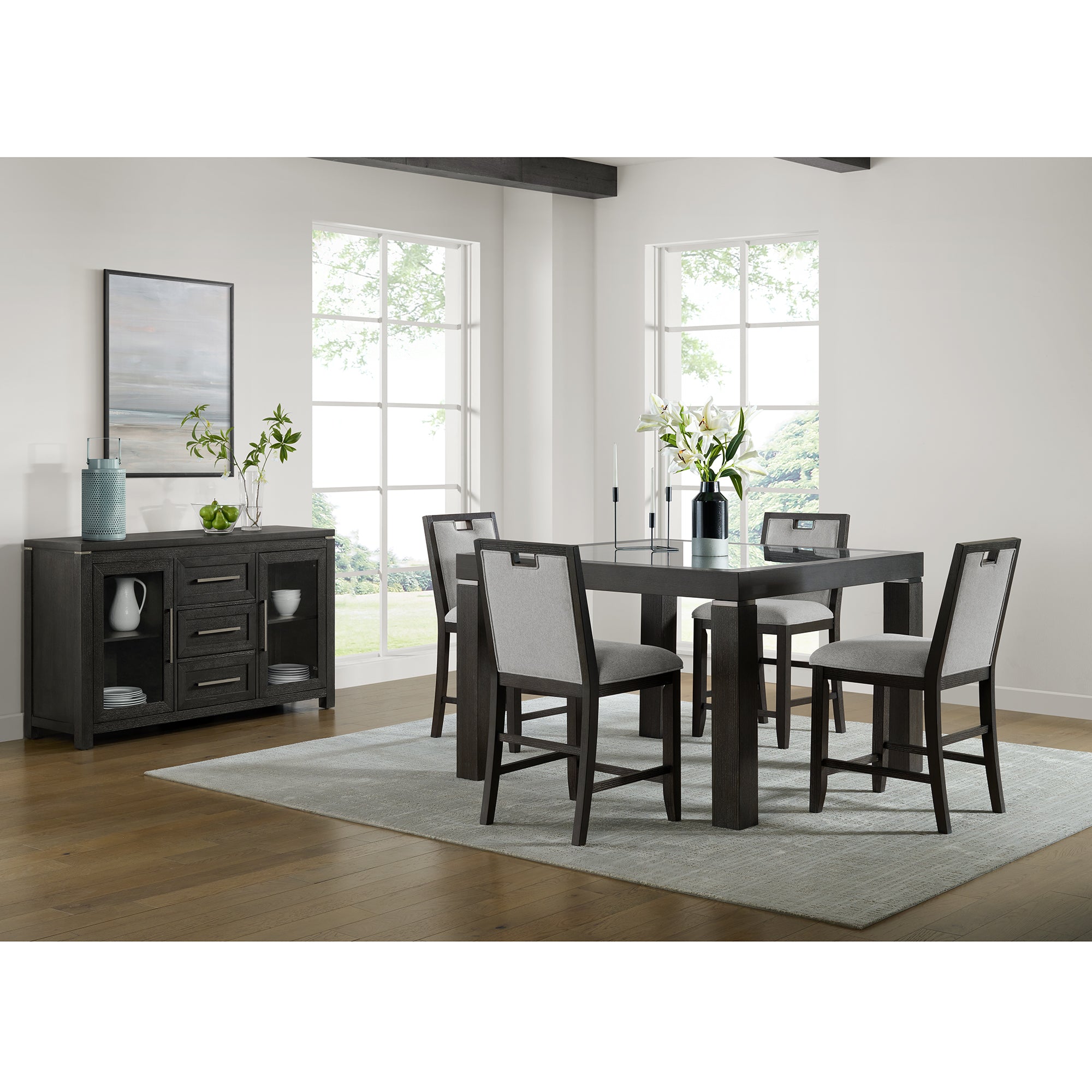 Elodie Counter Chair with Grey Fabric in Charcoal (2 Per Carton) – SKU D-18680-8-CSC | Elements