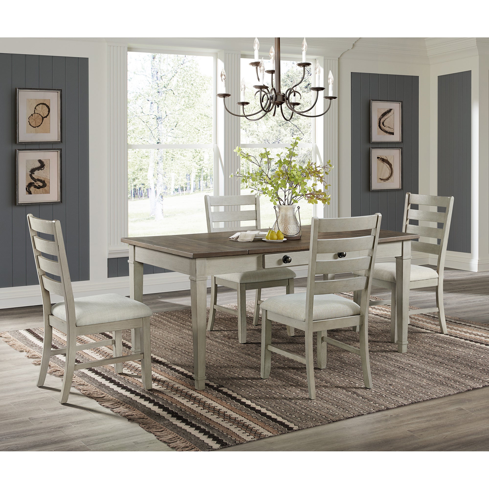 Farmington Rectangular Dining Table in Medium Brown and Washed Stone – SKU D-9890-7-DT | Elements