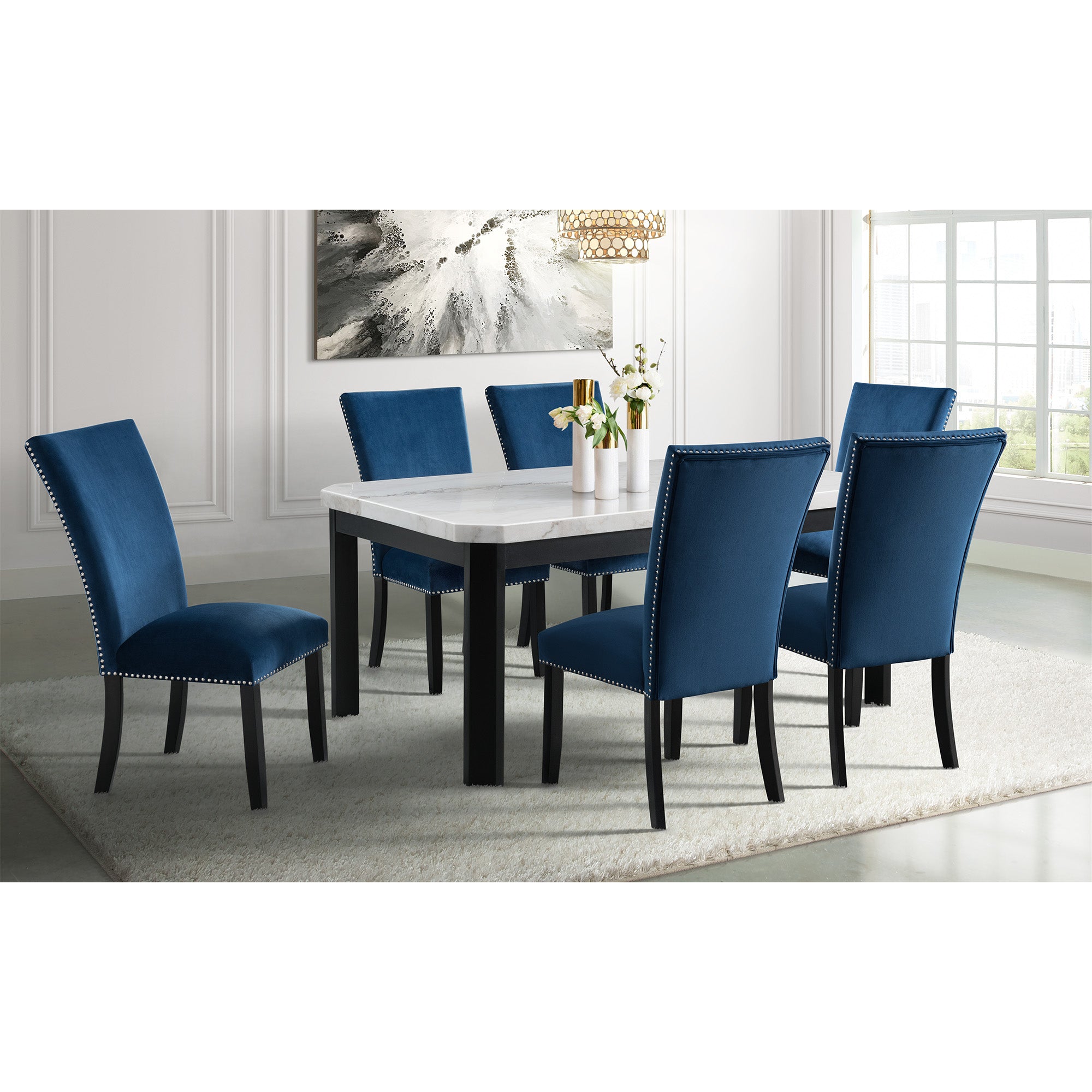 Francesca Rectangular Dining Blue Velvet Side Chair (2 Per Pack) – SKU CFC700VSC | Elements