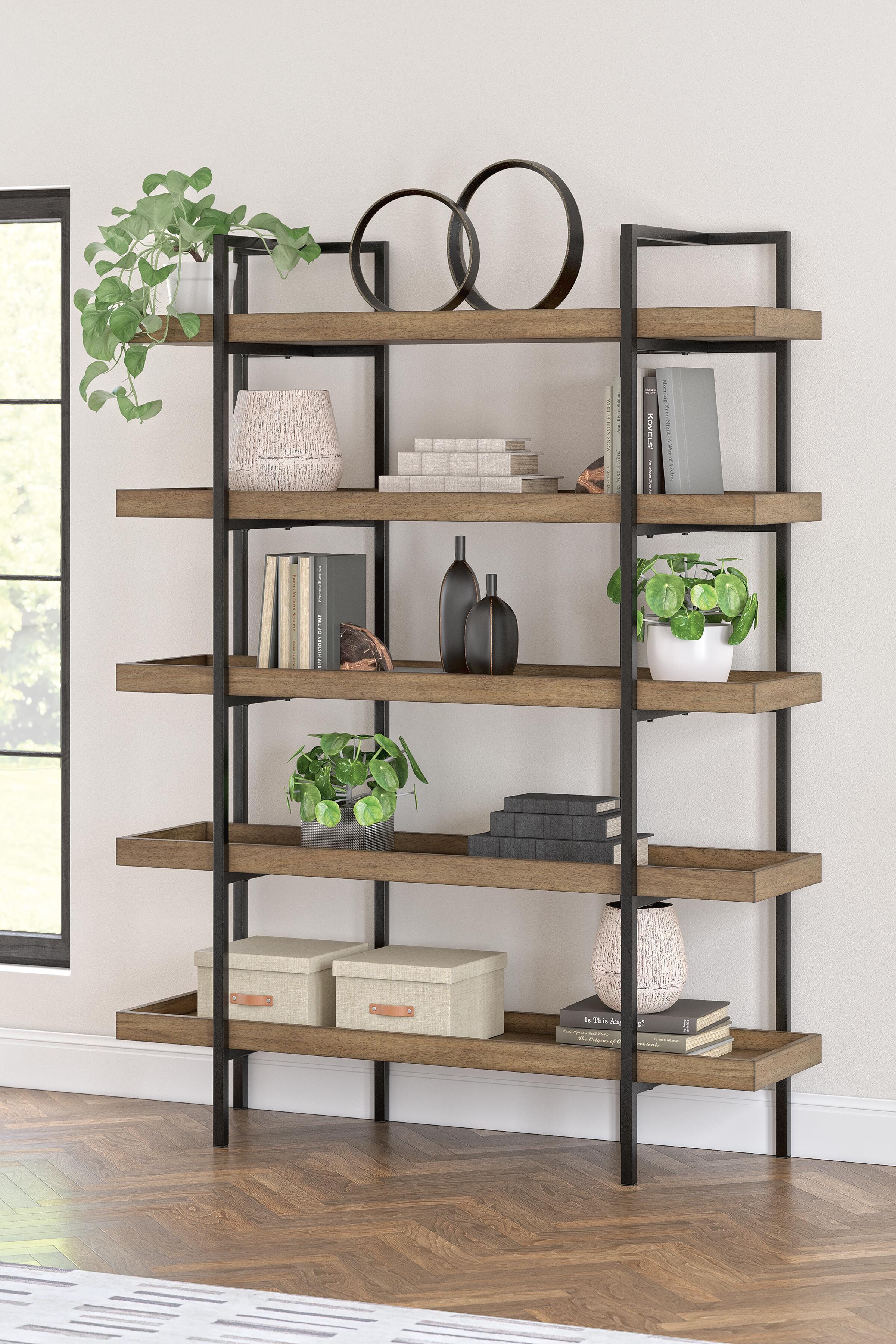 Dar Furniture - Ashley Furniture - Montia 76" Bookcase - Bookcase / Light Brown - H632-70
