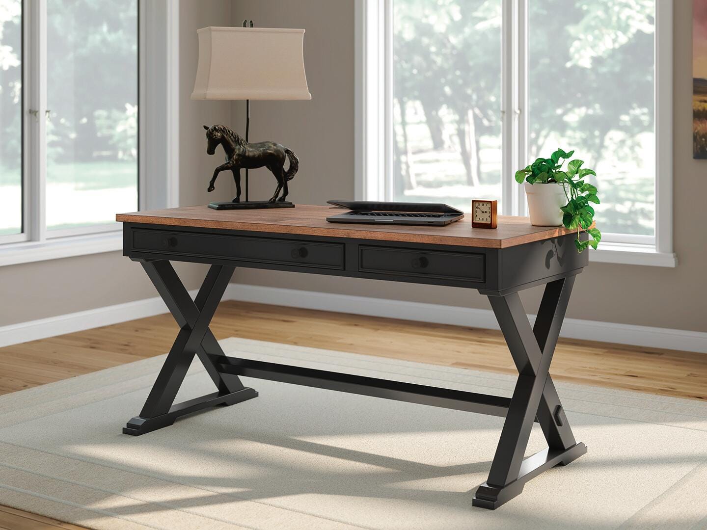 Dar Furniture - Ashley Furniture - Wildenauer 60" Home Office Desk - Home Office Desk / Brown/Black - H664-34