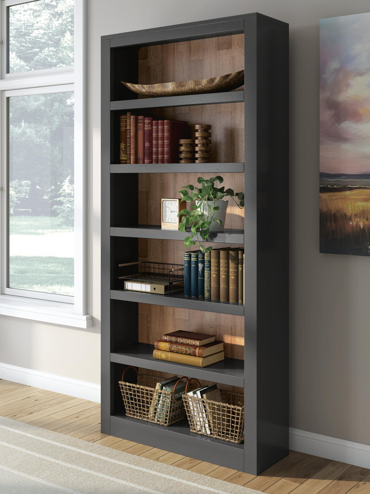 Dar Furniture - Ashley Furniture - Wildenauer 75" Bookcase - Bookcase / Brown/Black - H664-70