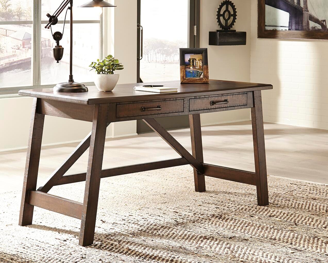 Dar Furniture - Ashley Furniture - Baldridge Home Office Desk - Home Office Large Leg Desk / Rustic Brown - H675-44