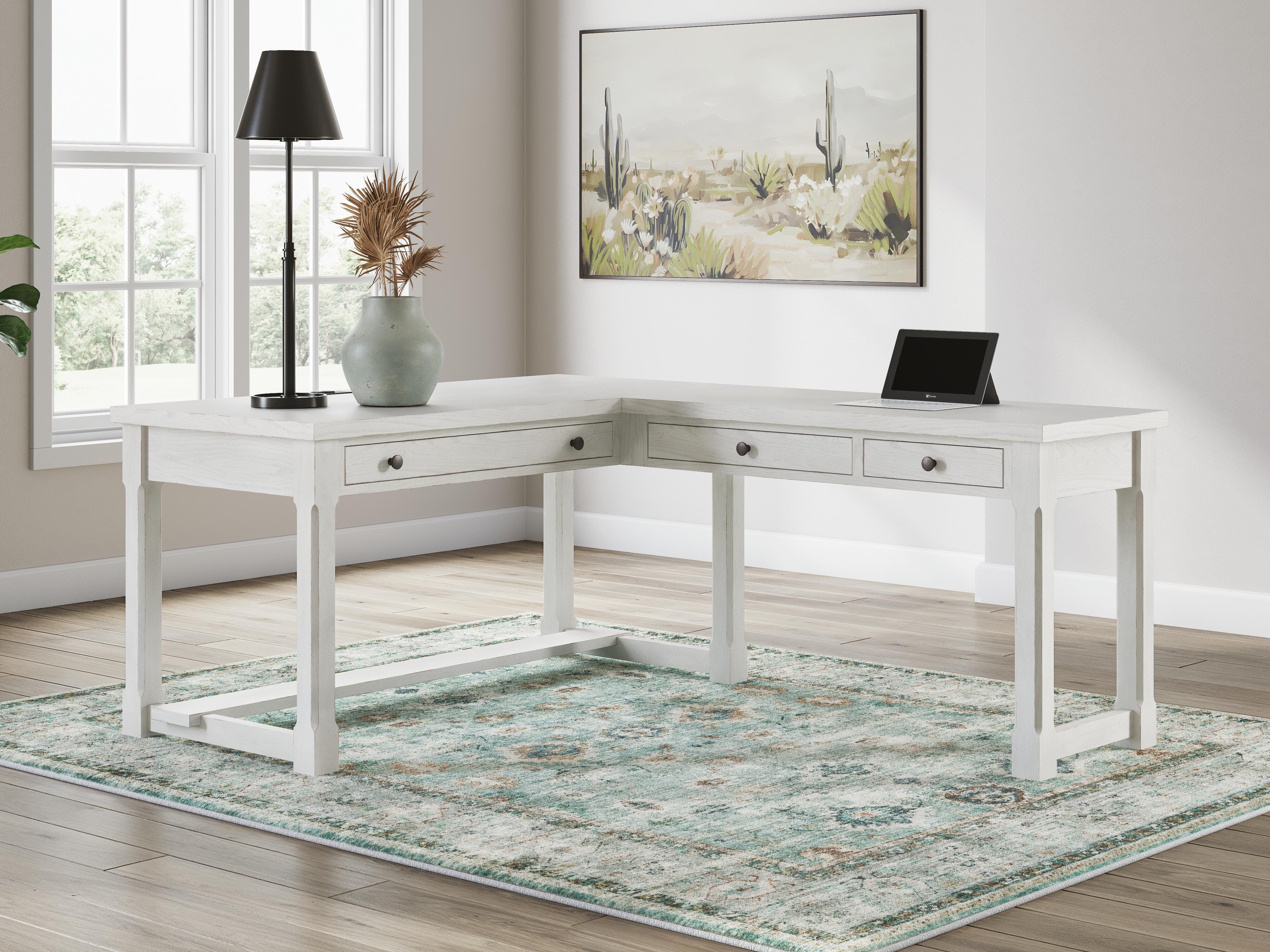 Dar Furniture - Ashley Furniture - Robbinsdale L-Shaped Home Office Desk - L-Shaped Home Office Desk / Antique White - H742H1