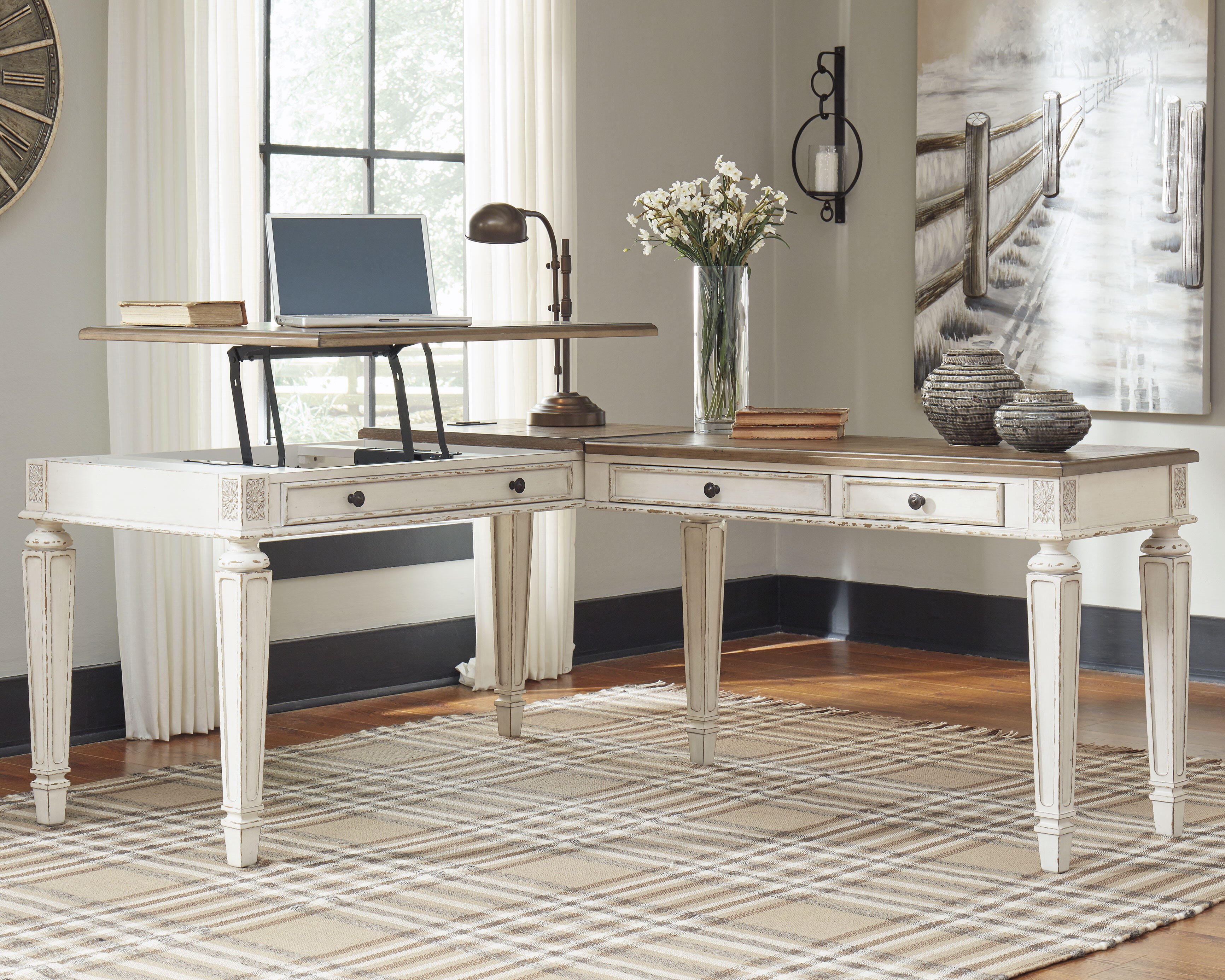 Dar Furniture - Ashley Furniture - Realyn 2-Piece Home Office Lift Top Desk - 2-Piece Home Office Desk / White/Brown - H743H2