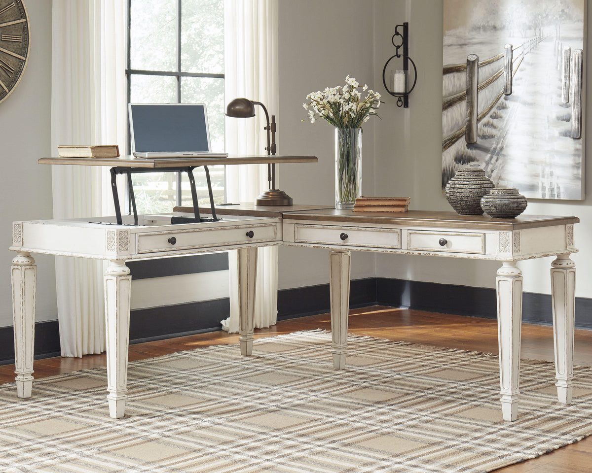 Dar Furniture - Ashley Furniture - Realyn 2-Piece Home Office Lift Top Desk - 2-Piece Home Office Desk / White/Brown - H743H2