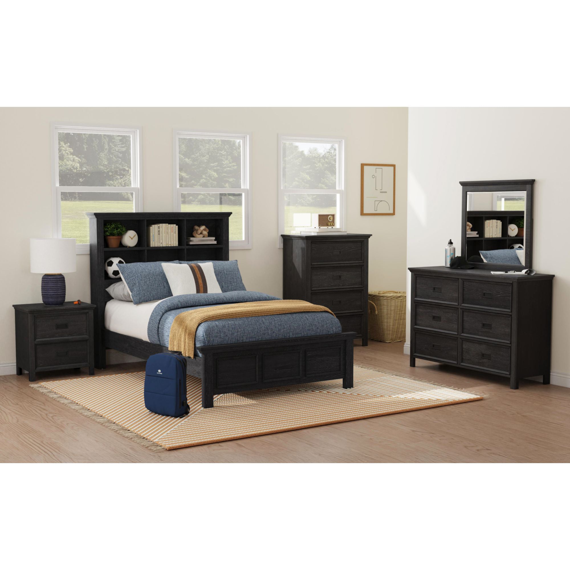 Hampton Kids 2-Drawer Nightstand with USB in Charcoal – SKU Y-15760-8-NS | Elements