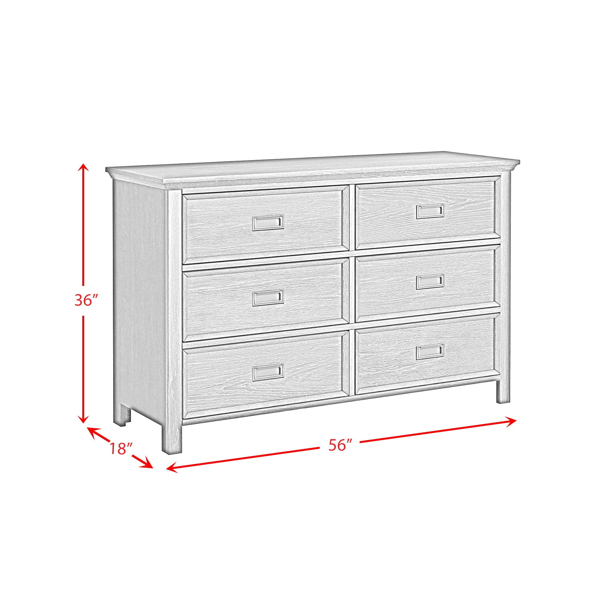 Hampton Kids 6-Drawer Dresser in White