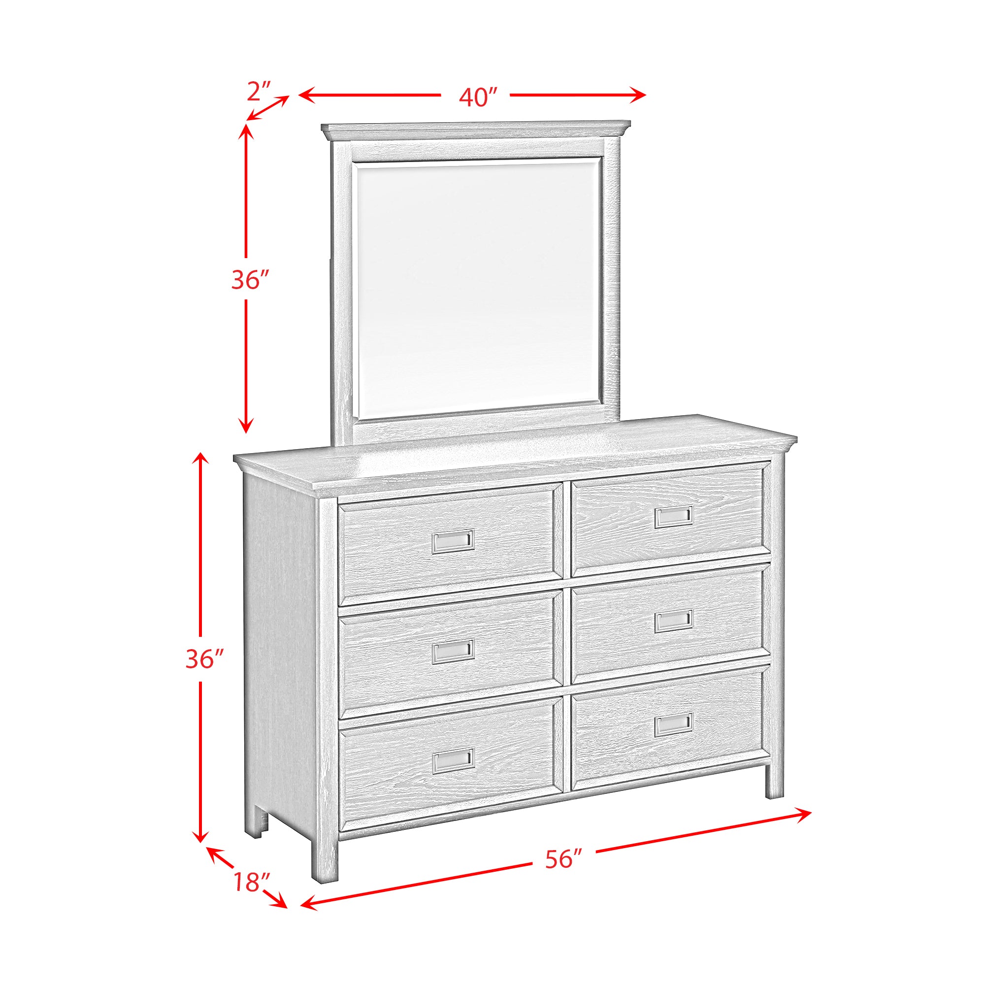 Hampton Kids Dresser and Mirror Set in White