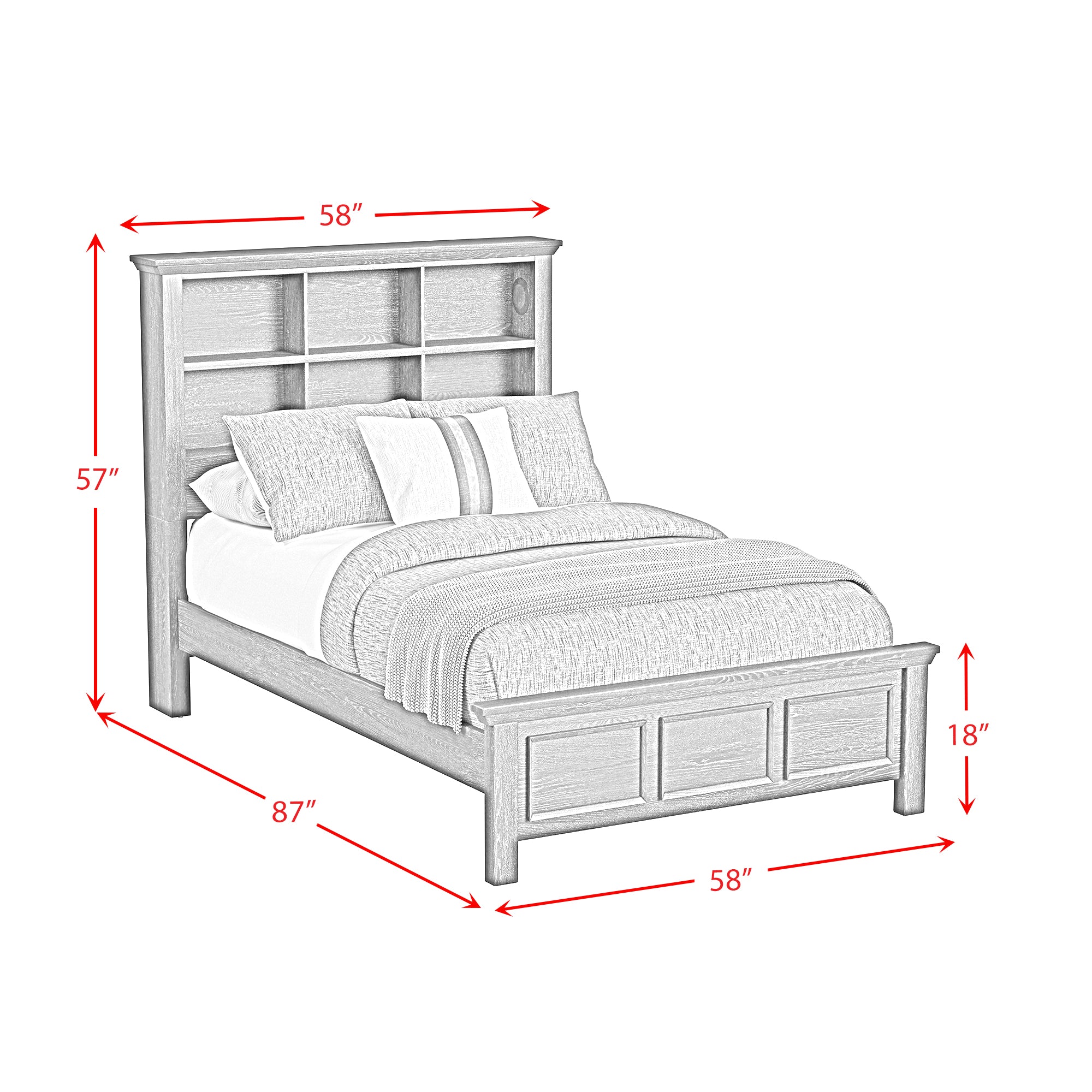 Hampton Kids Full Bookcase Bed in Charcoal
