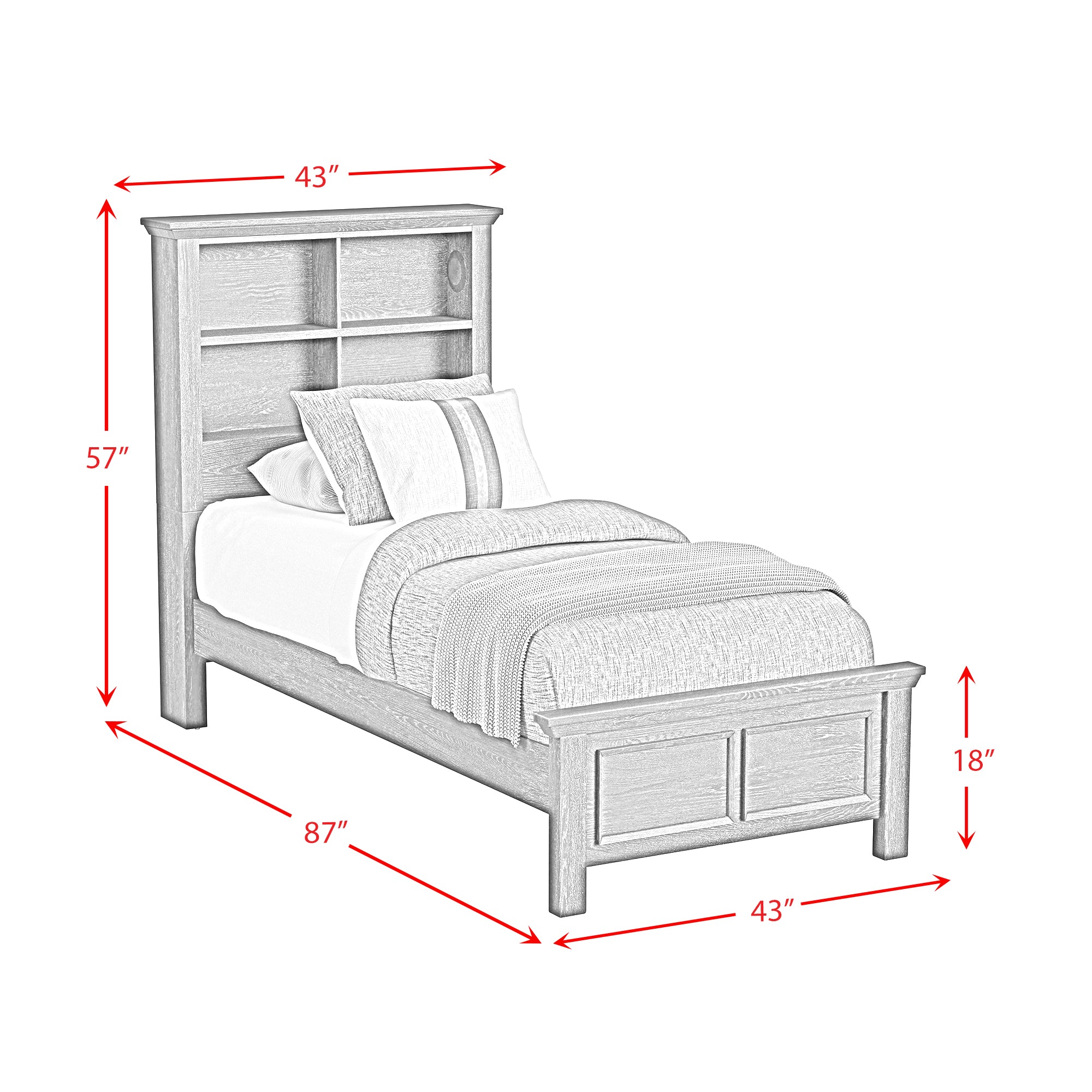 Hampton Kids Twin Bookcase Bed in Charcoal