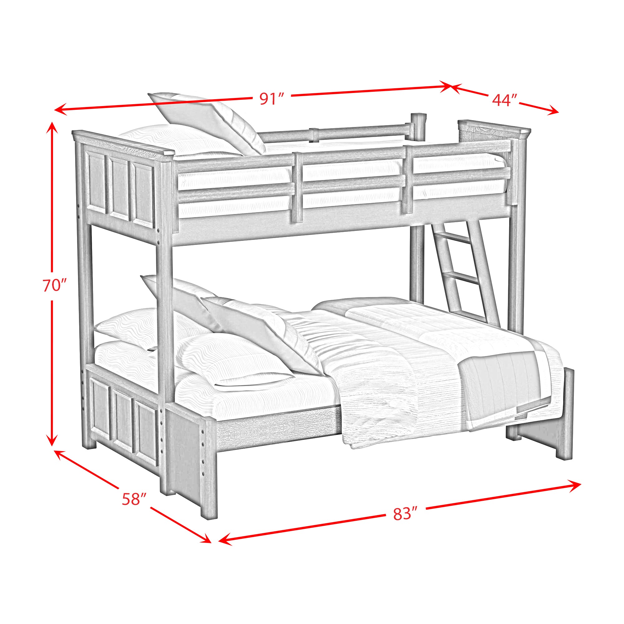 Hampton Kids Twin Over Full Bunk with Ladder in Charcoal