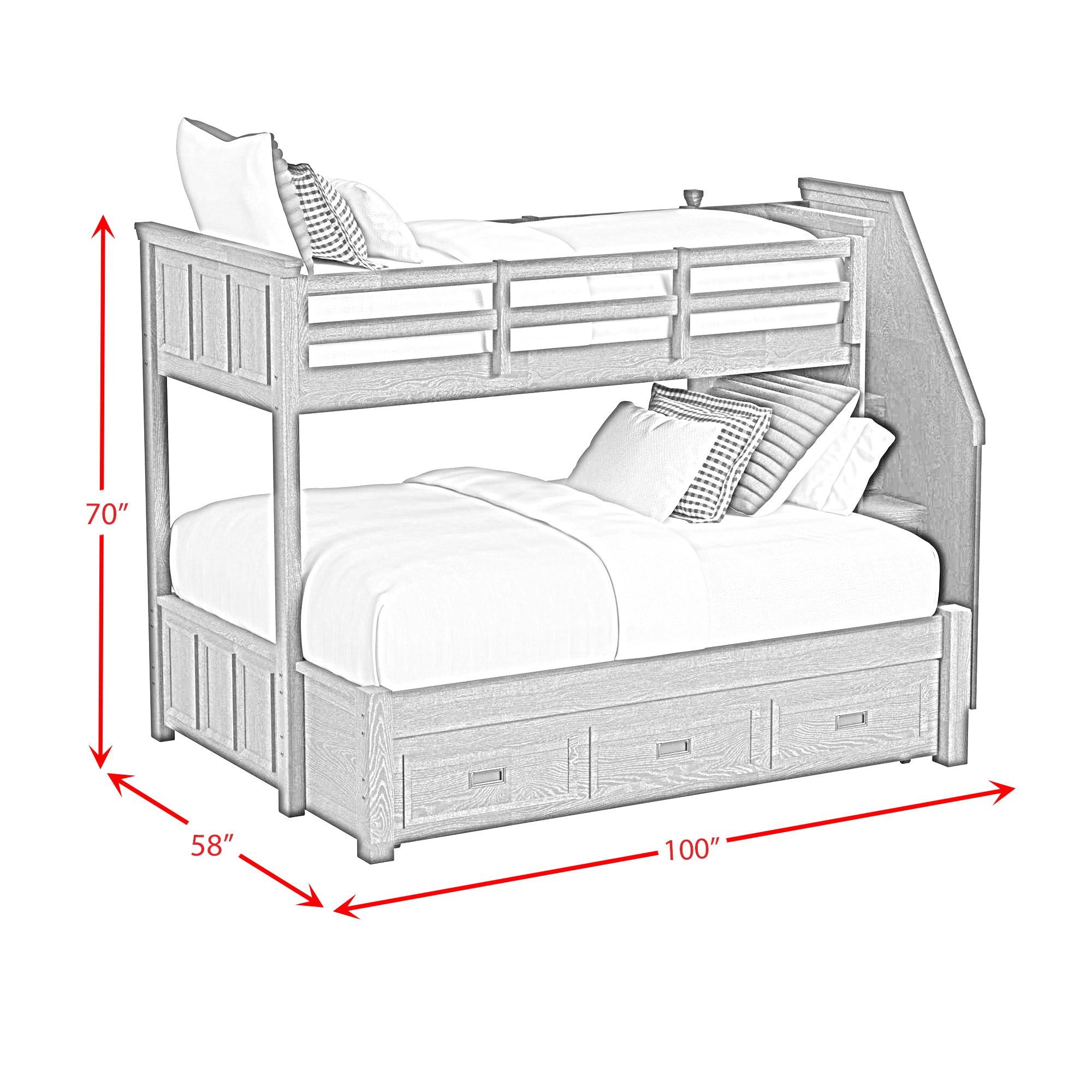 Hampton Kids Twin Over Full Bunk with Staircase and Trundle in White