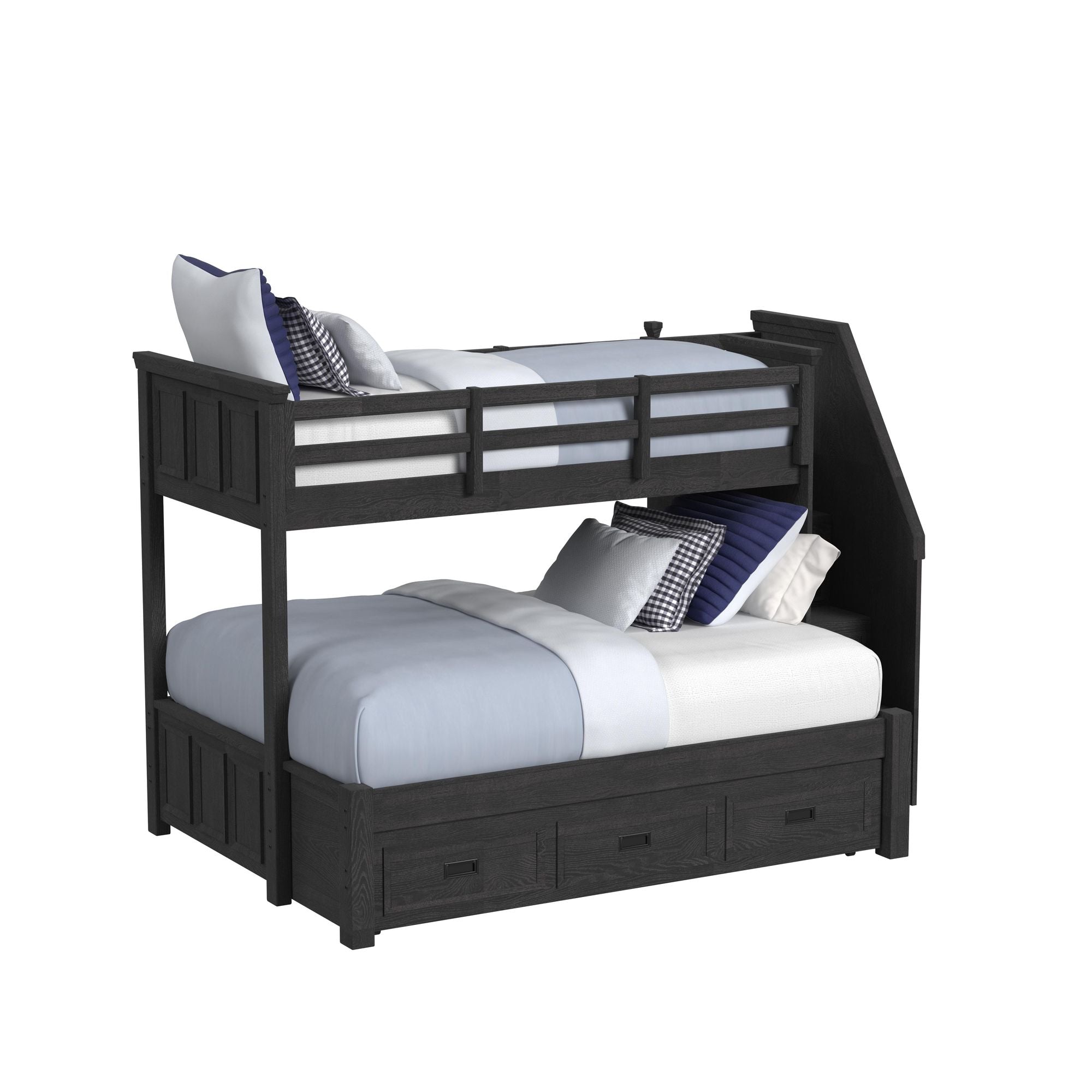 Hampton Kids Twin Over Full Bunk with Staircase and Trundle in Charcoal