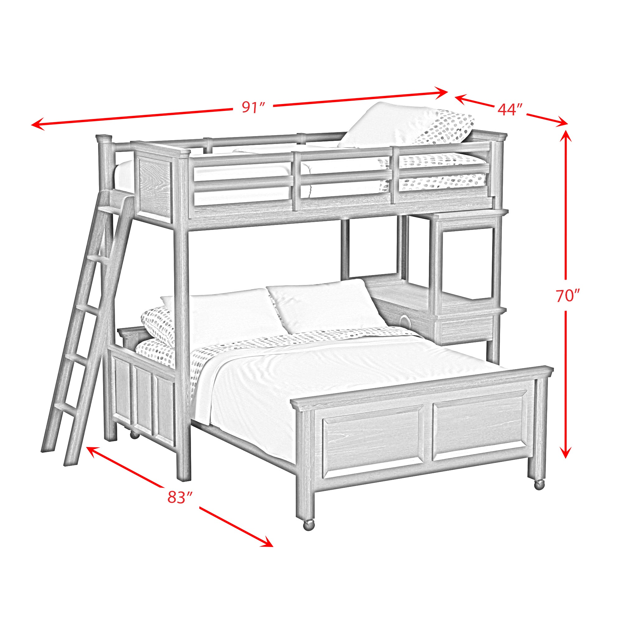 Hampton Kids Twin Over Full Loft with Ladder and Desk with Speaker in Charcoal