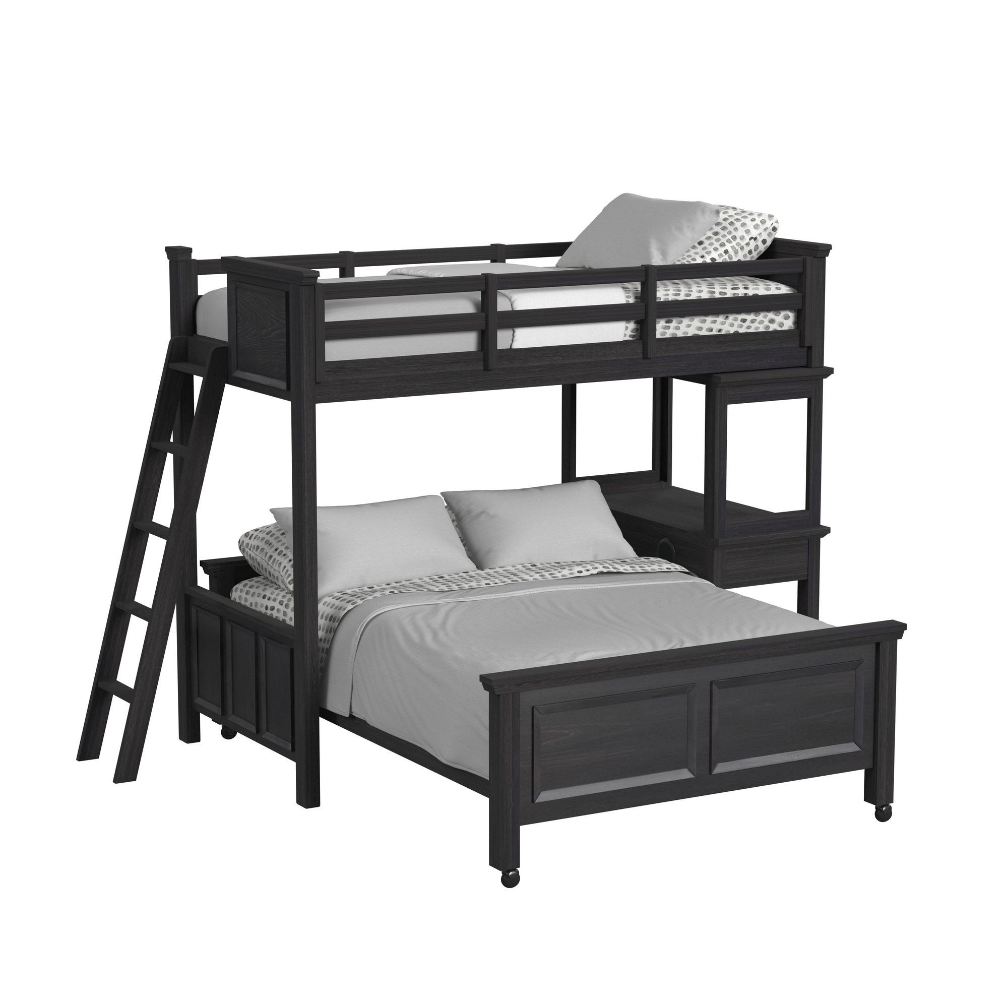 Hampton Kids Twin Over Full Loft with Ladder and Desk with Speaker in Charcoal