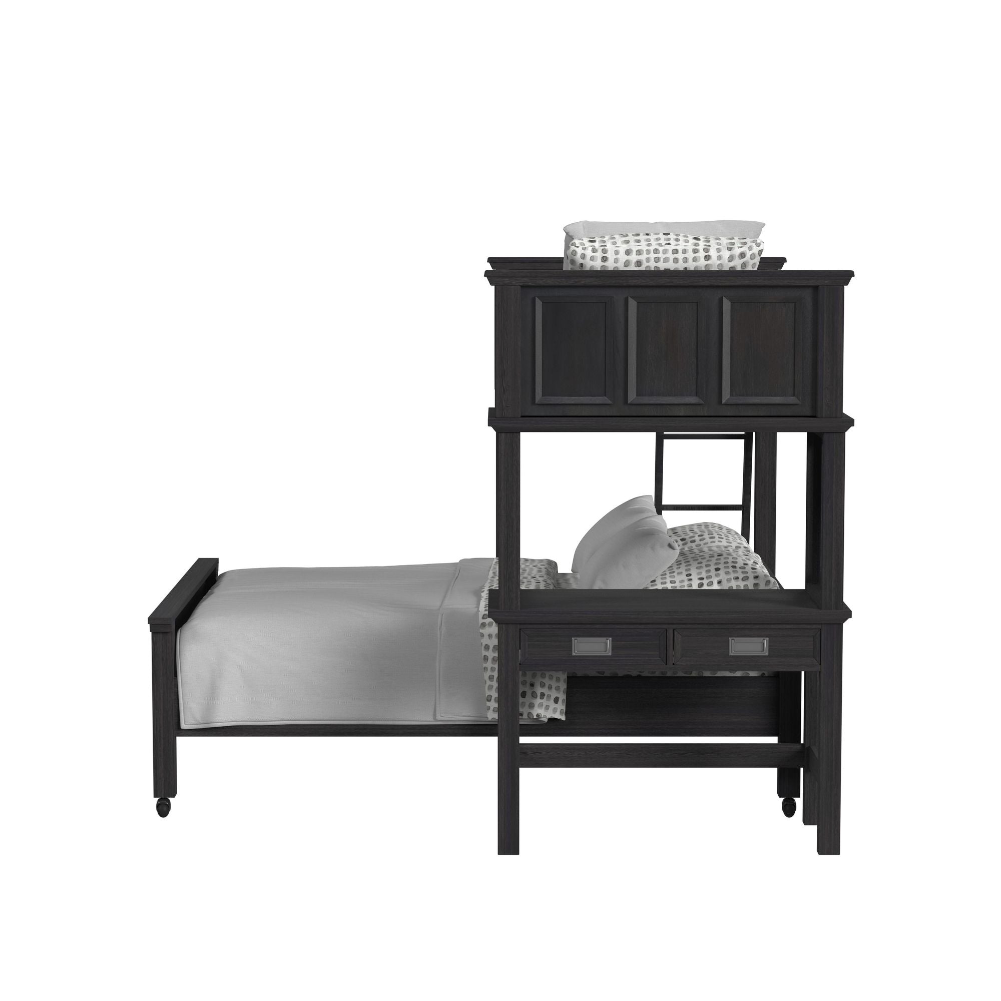 Hampton Kids Twin Over Full Loft with Ladder and Desk with Speaker in Charcoal