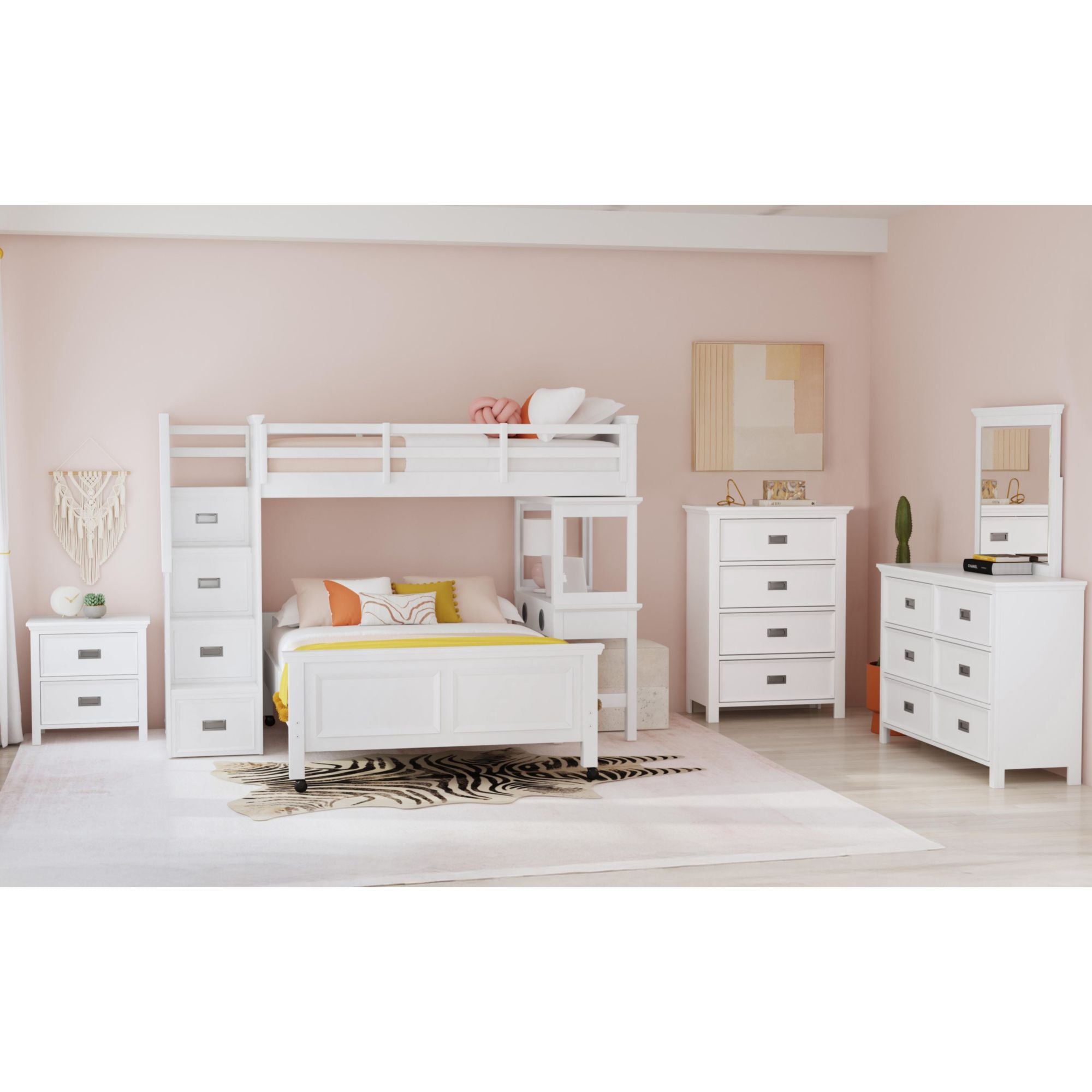 Hampton Kids Twin Over Full Loft with Staircase and Desk with Speaker in White – SKU Y-15760-7-L4 | Elements