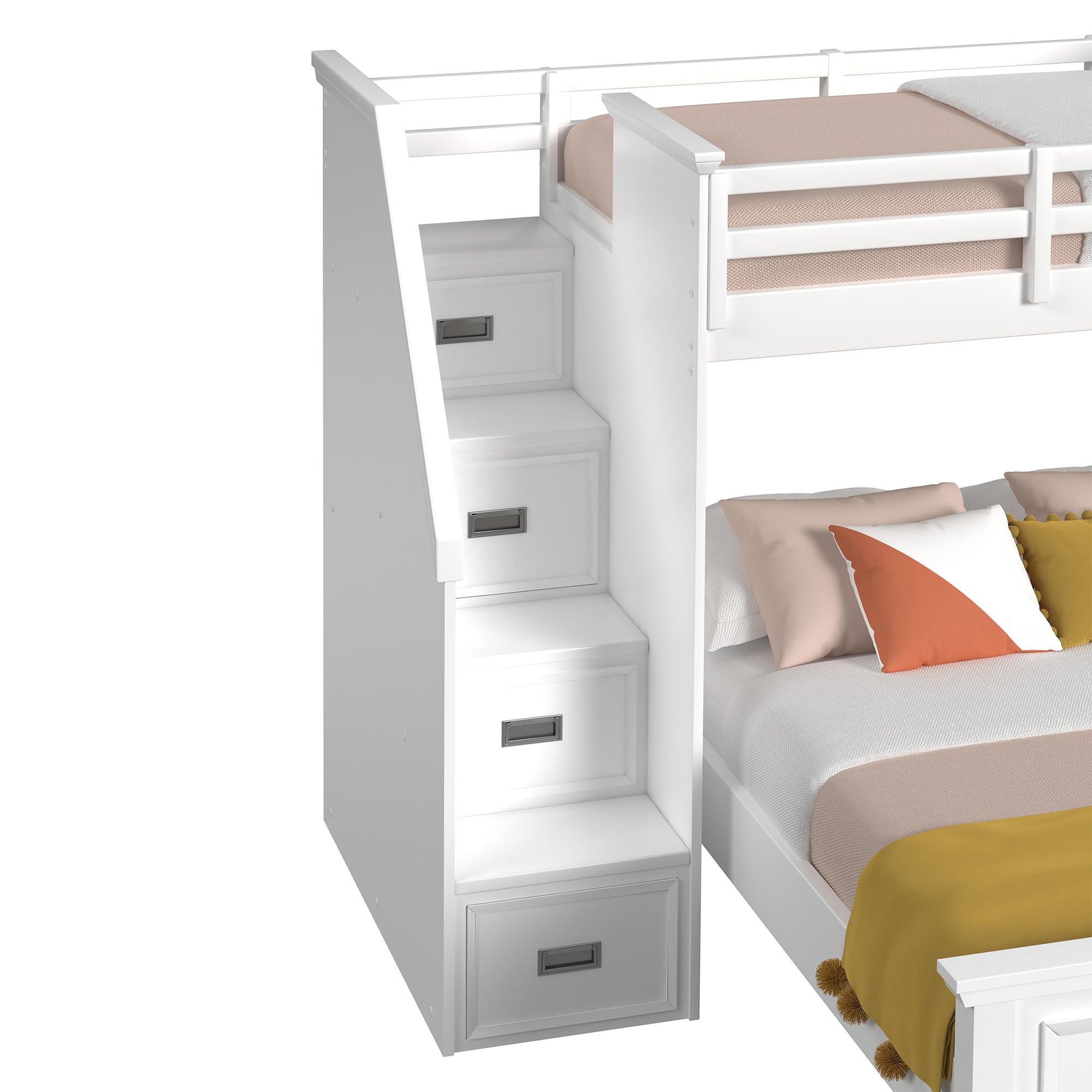 Hampton Kids Twin Over Full Loft with Staircase and Desk with Speaker in White