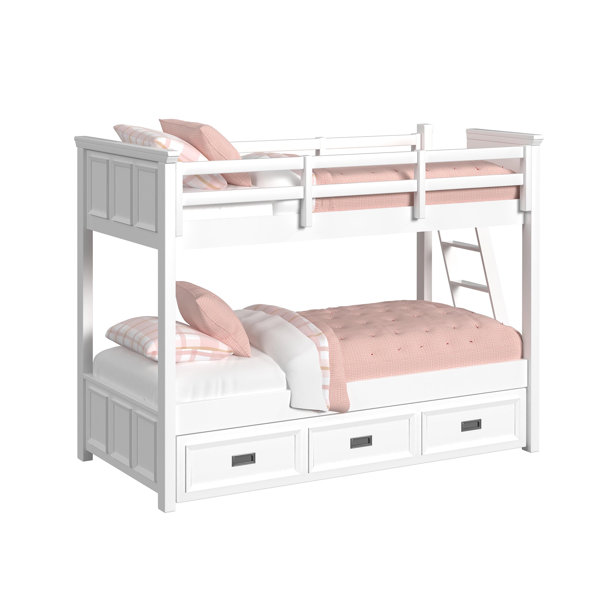Hampton Kids Twin Over Twin Bunk with Ladder and Trundle in White