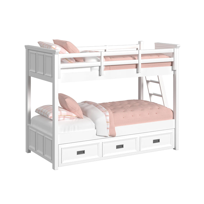 Hampton Kids Twin Over Twin Bunk with Ladder and Trundle in White