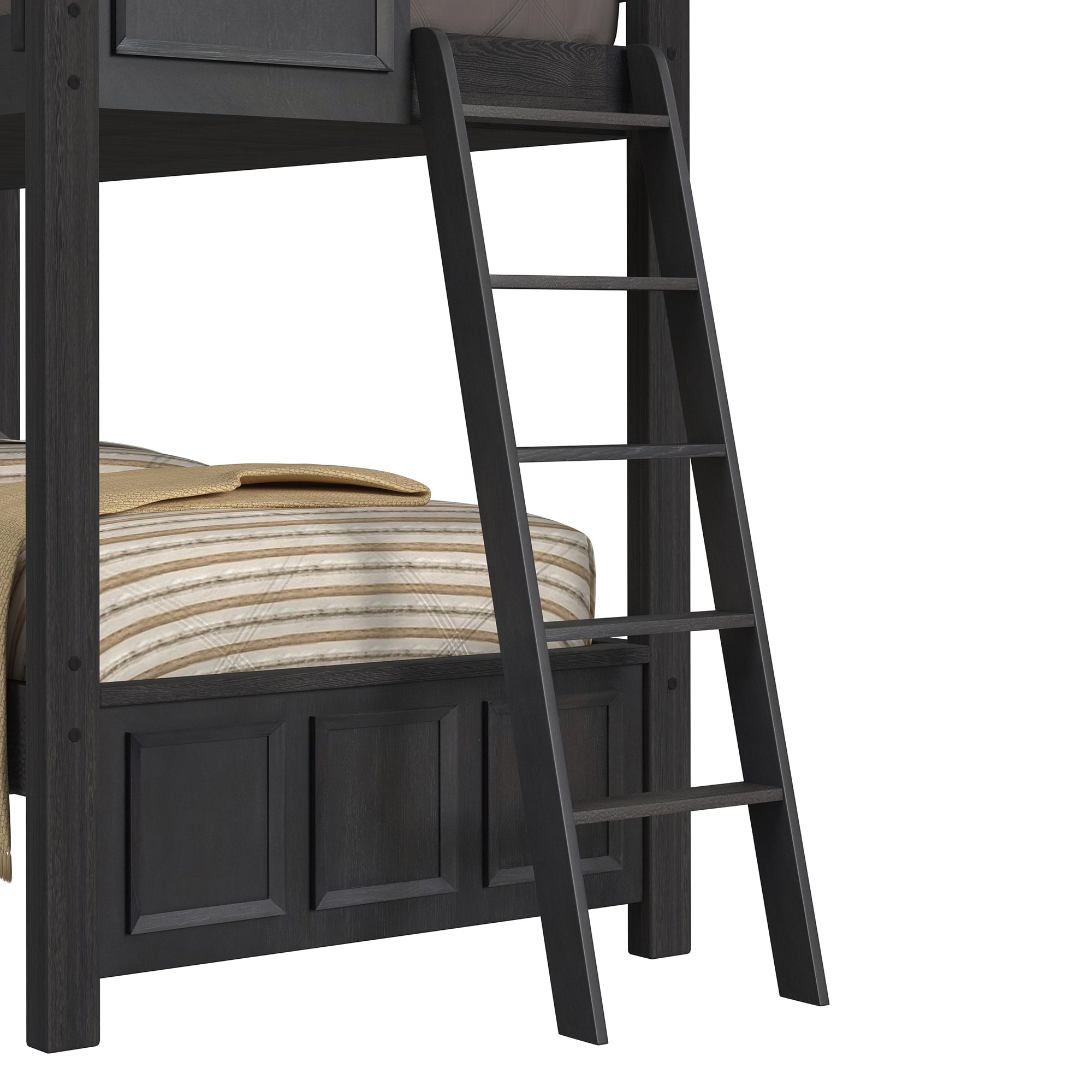 Hampton Kids Twin Over Twin Bunk with Ladder in Charcoal