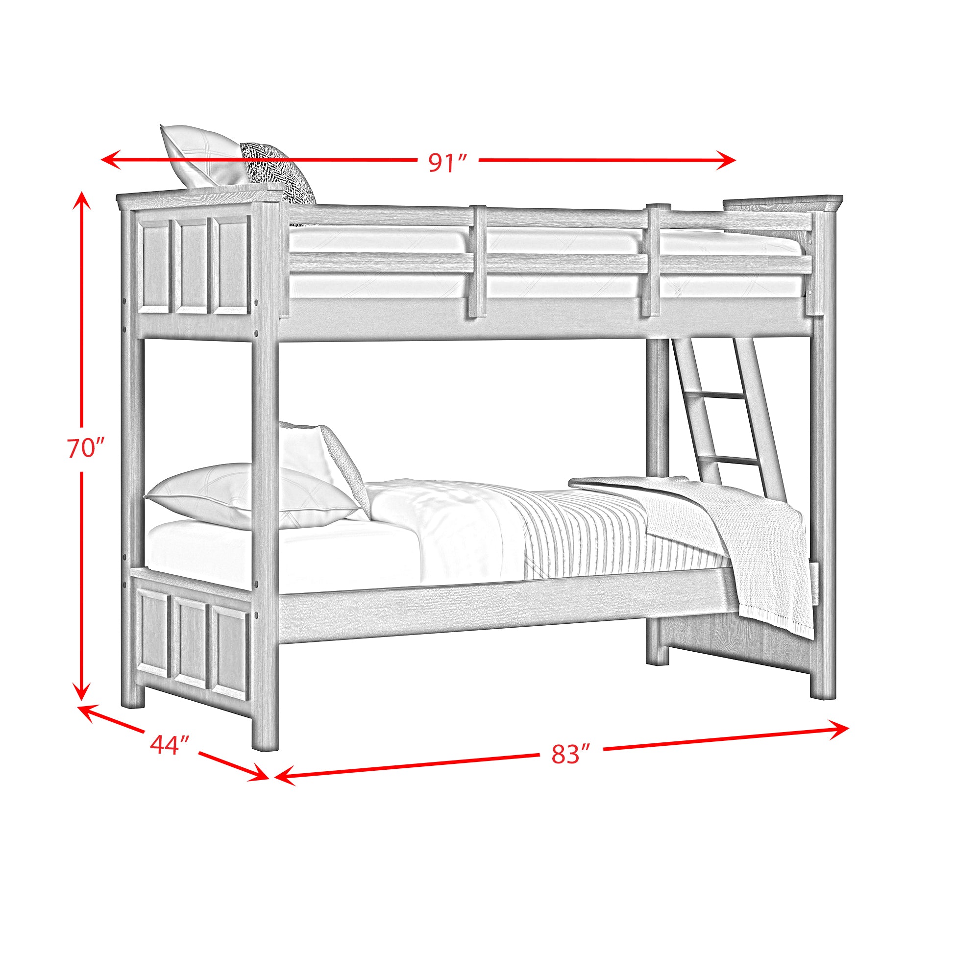 Hampton Kids Twin Over Twin Bunk with Ladder in Charcoal