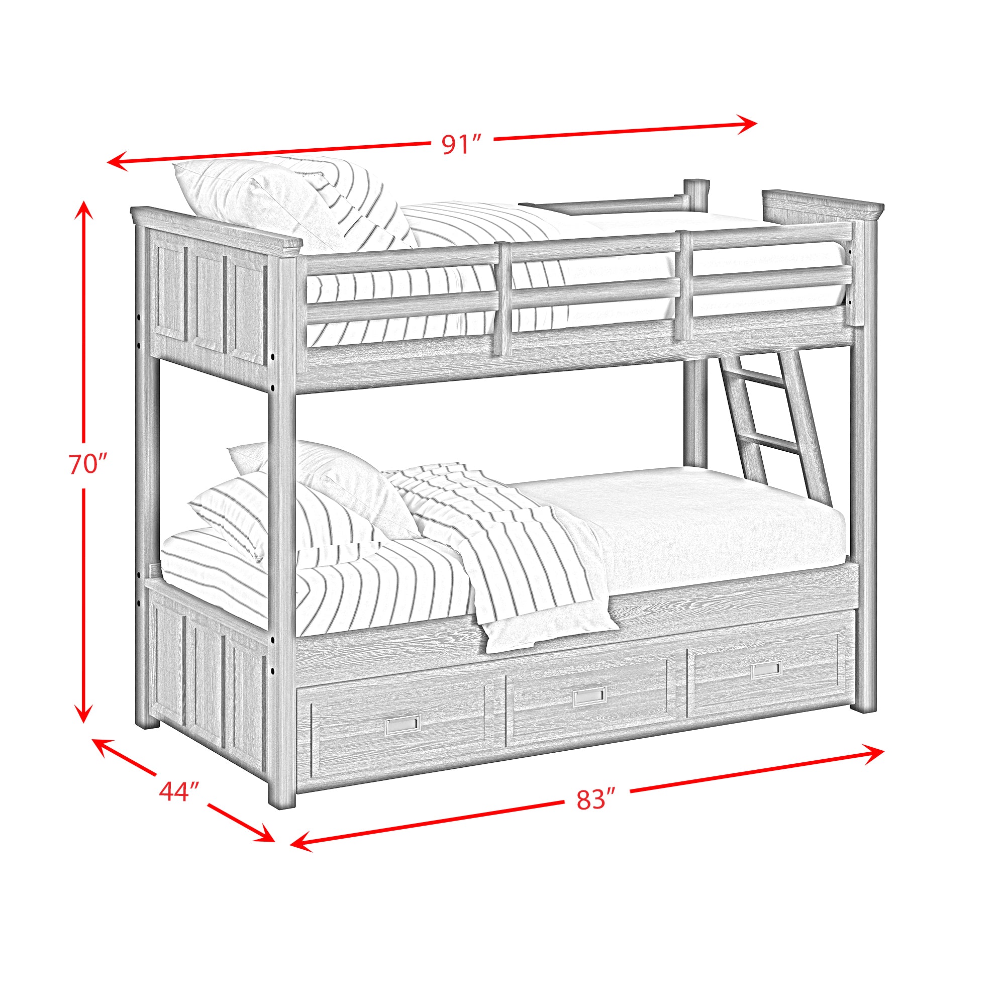 Hampton Kids Twin Over Twin Bunk with Ladder and Trundle in White
