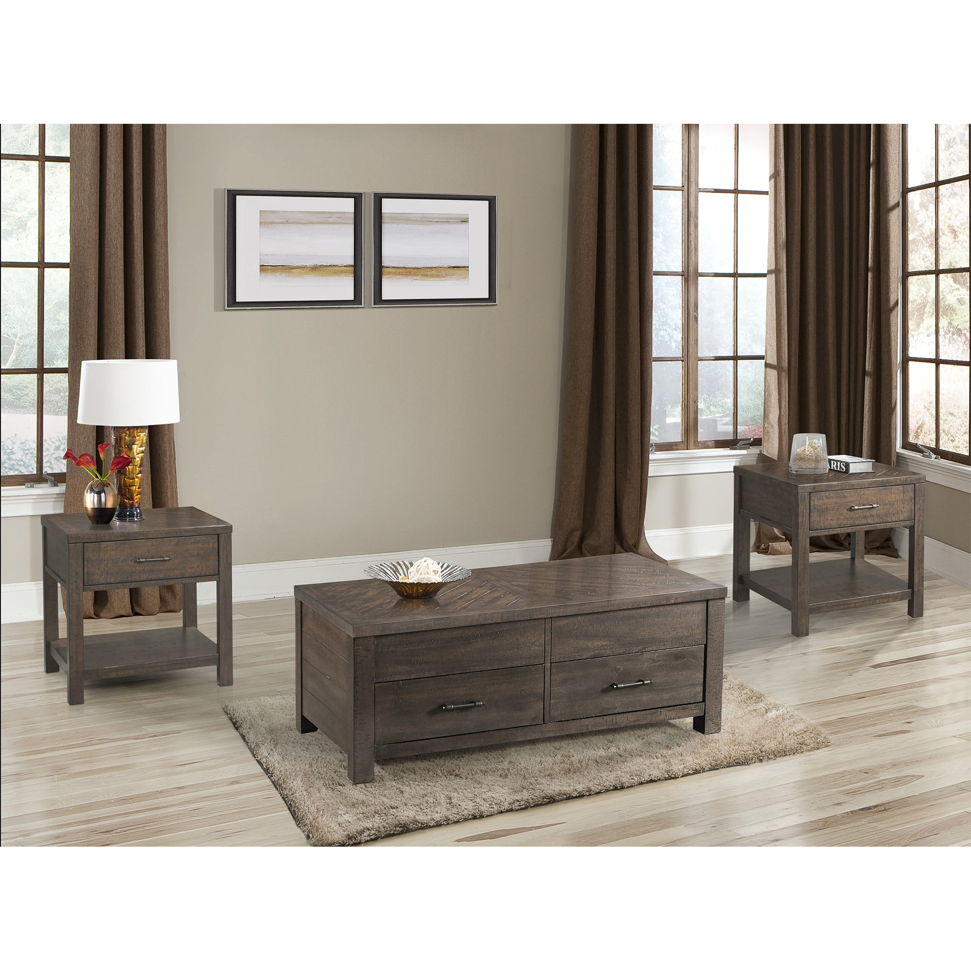 Jax 3PC Occasional Table Set-Lift Top Coffee & Two End Tables in Cherry – SKU TJX1003PC | Elements