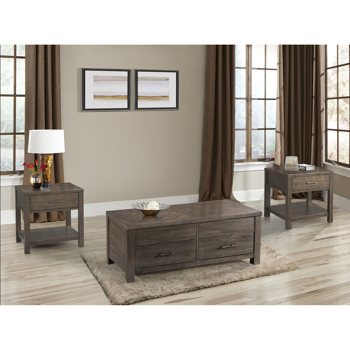 Jax 3PC Occasional Table Set-Lift Top Coffee & Two End Tables in Cherry – SKU TJX1003PC | Elements