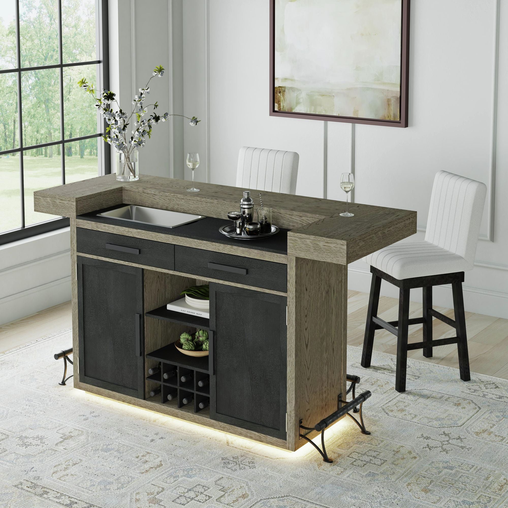 Jemma Bar Table with Light in Grey and Dark Espresso – SKU DA-7570-5-BT | Elements