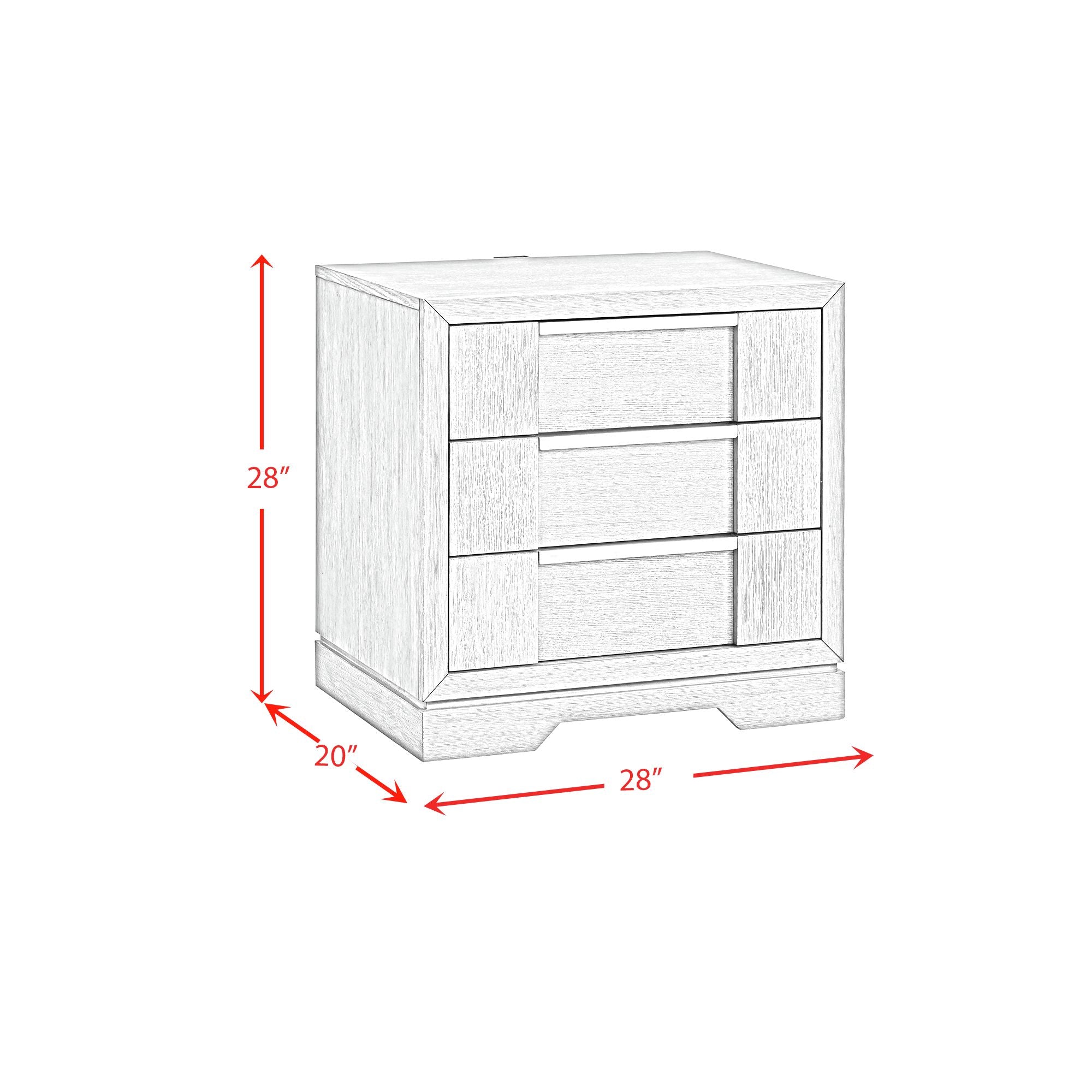 Kelis 3-Drawer Nightstand with USB in Grey