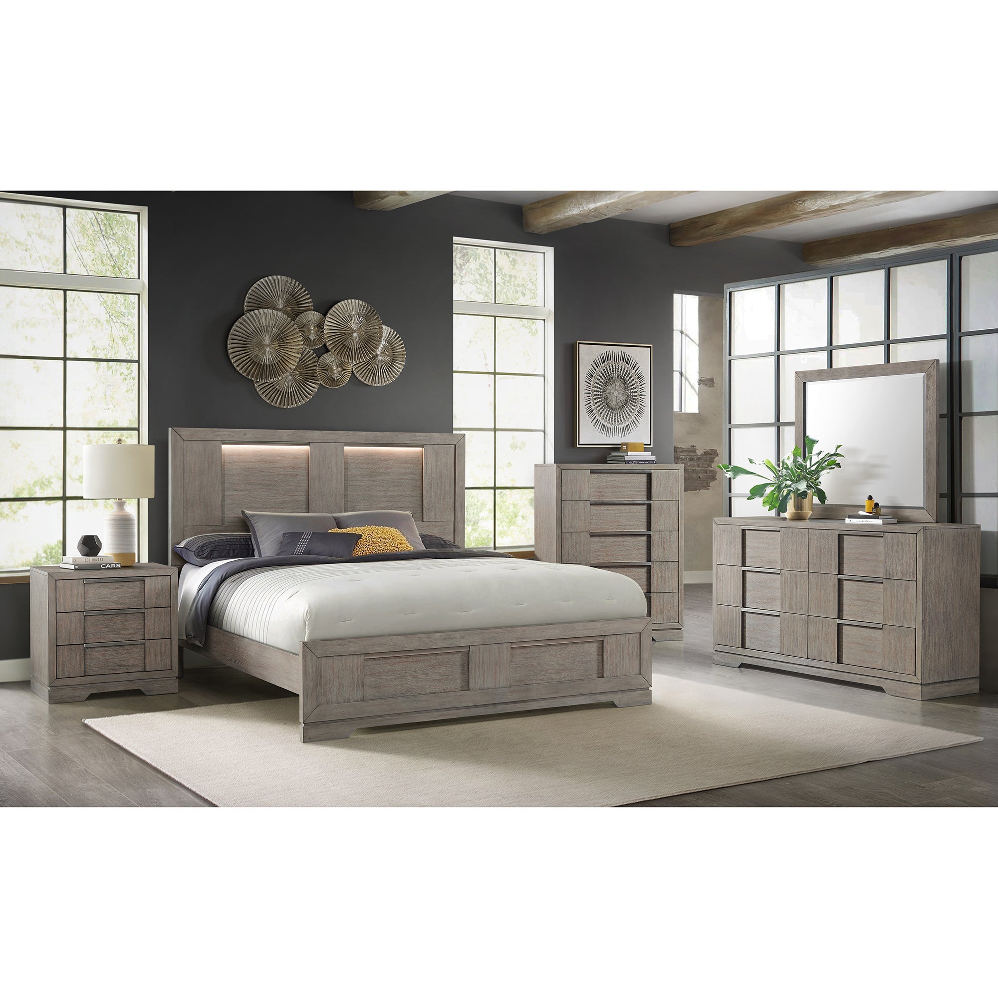 Kelis Queen Panel Bed with LED in Grey – SKU B-9770-3-QBL | Elements