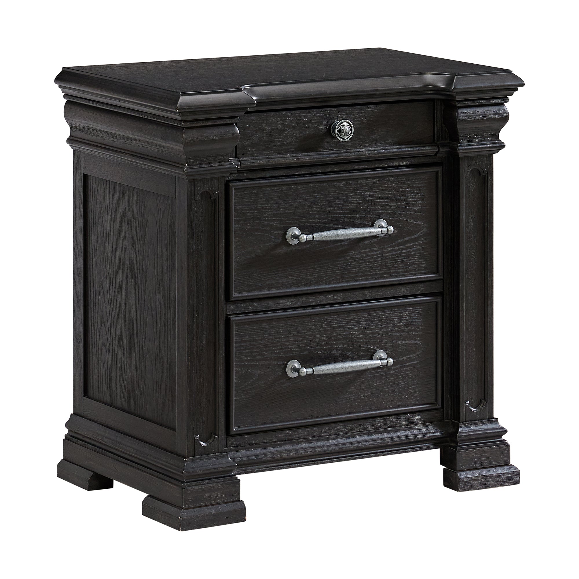 Kings Court 3-Drawer Nightstand (Sliding Top) in Black