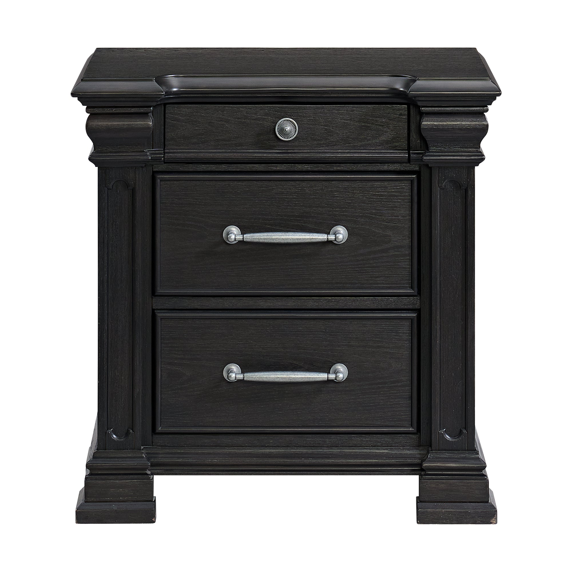 Kings Court 3-Drawer Nightstand (Sliding Top) in Black