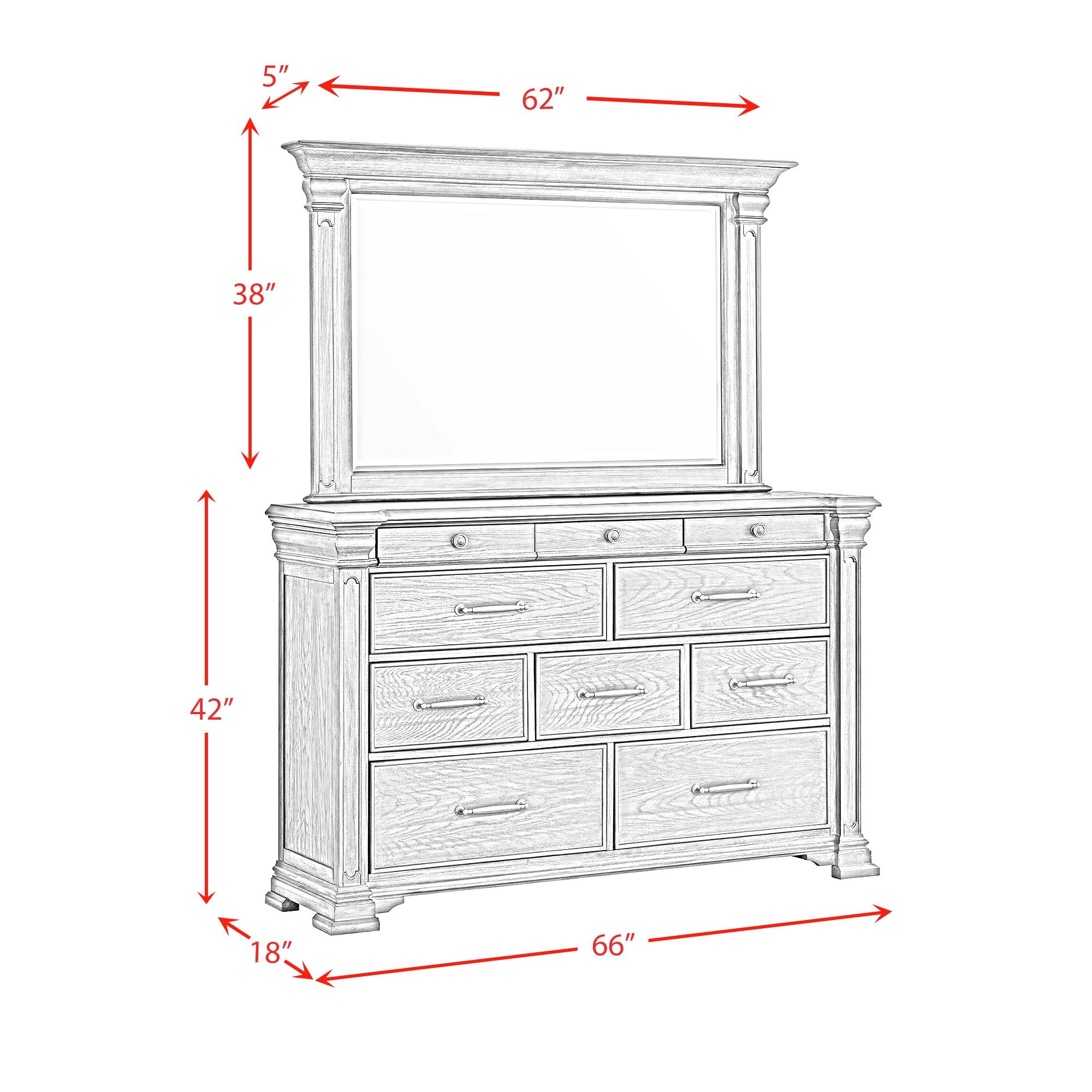 Kings Court Dresser & Mirror in Black