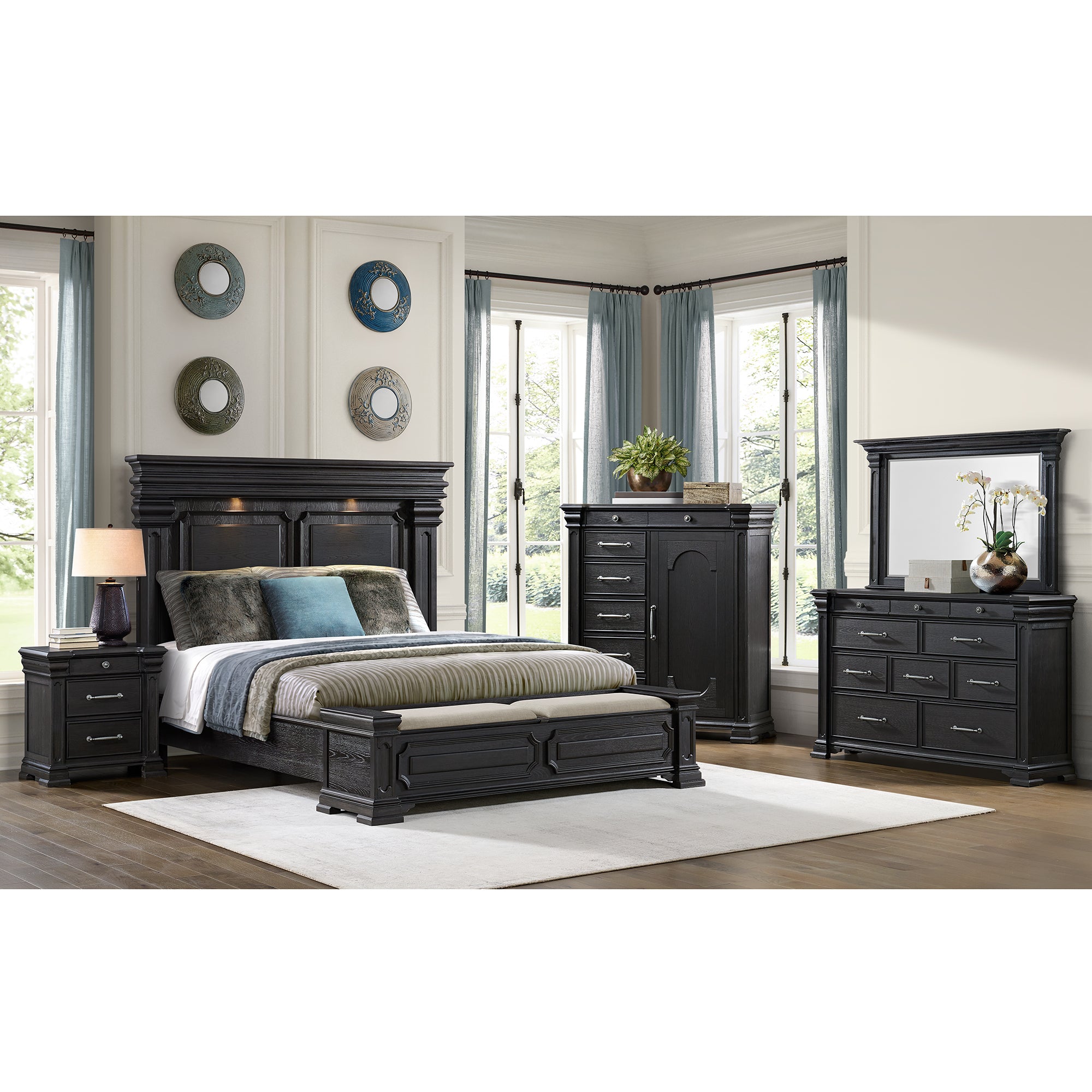 Kings Court 1 Door and 7-Drawer Chest in Black