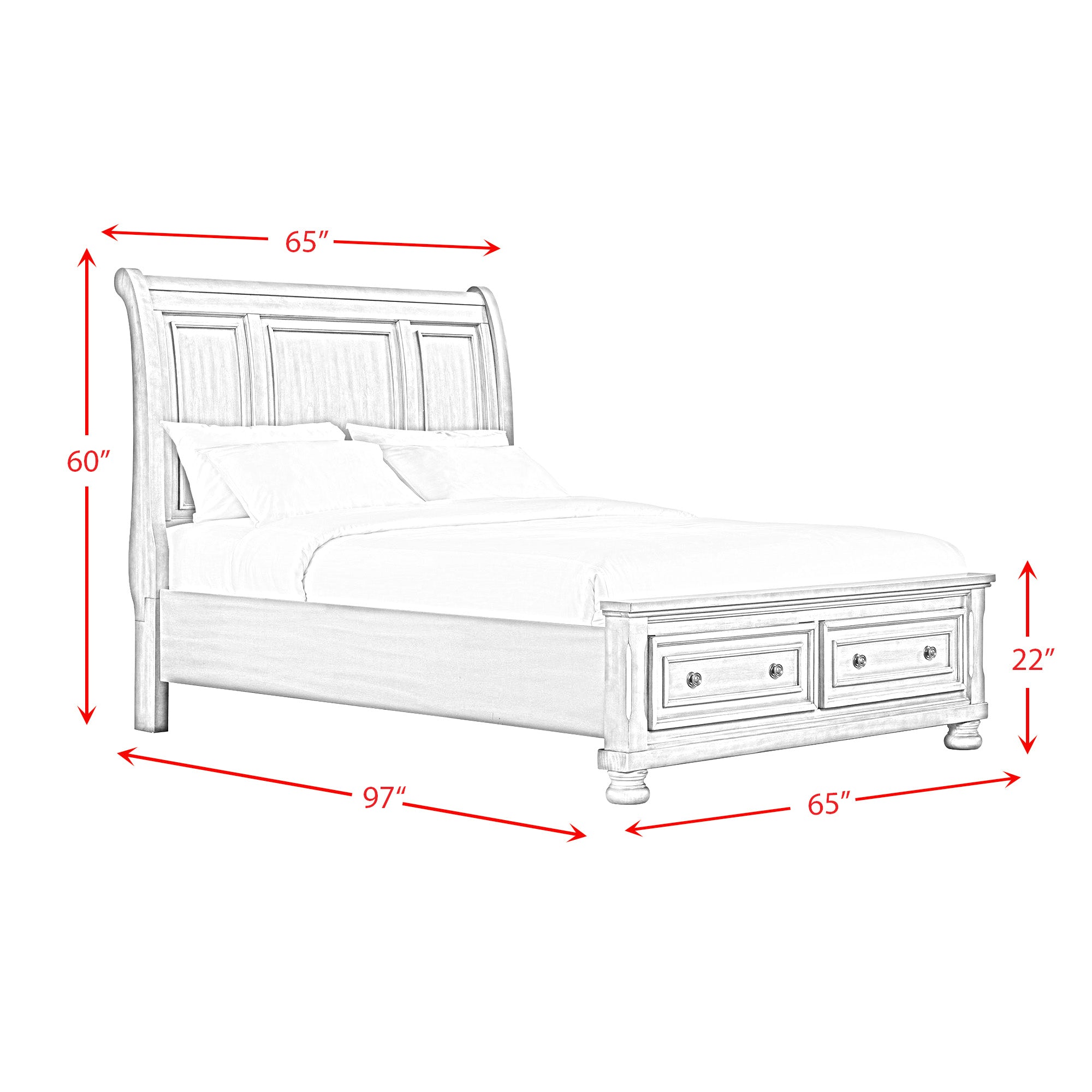 Kingston Queen Bed W/Storage Footboard and Non-Storage Rails