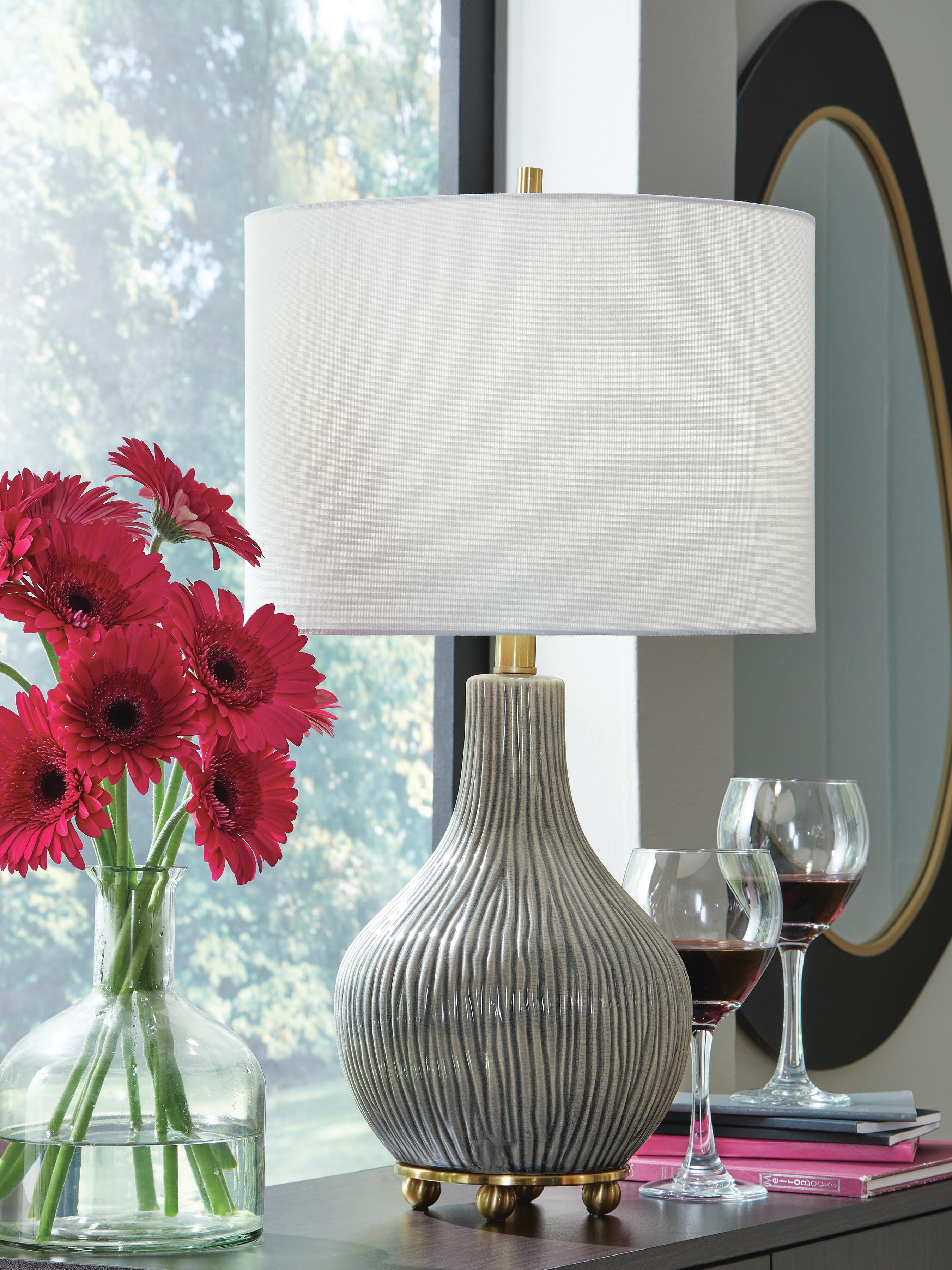 Dar Furniture - Ashley Furniture - Judlen Table Lamp - Ceramic Table Lamp (1/CN) / Gray/Gold Finish - L100844