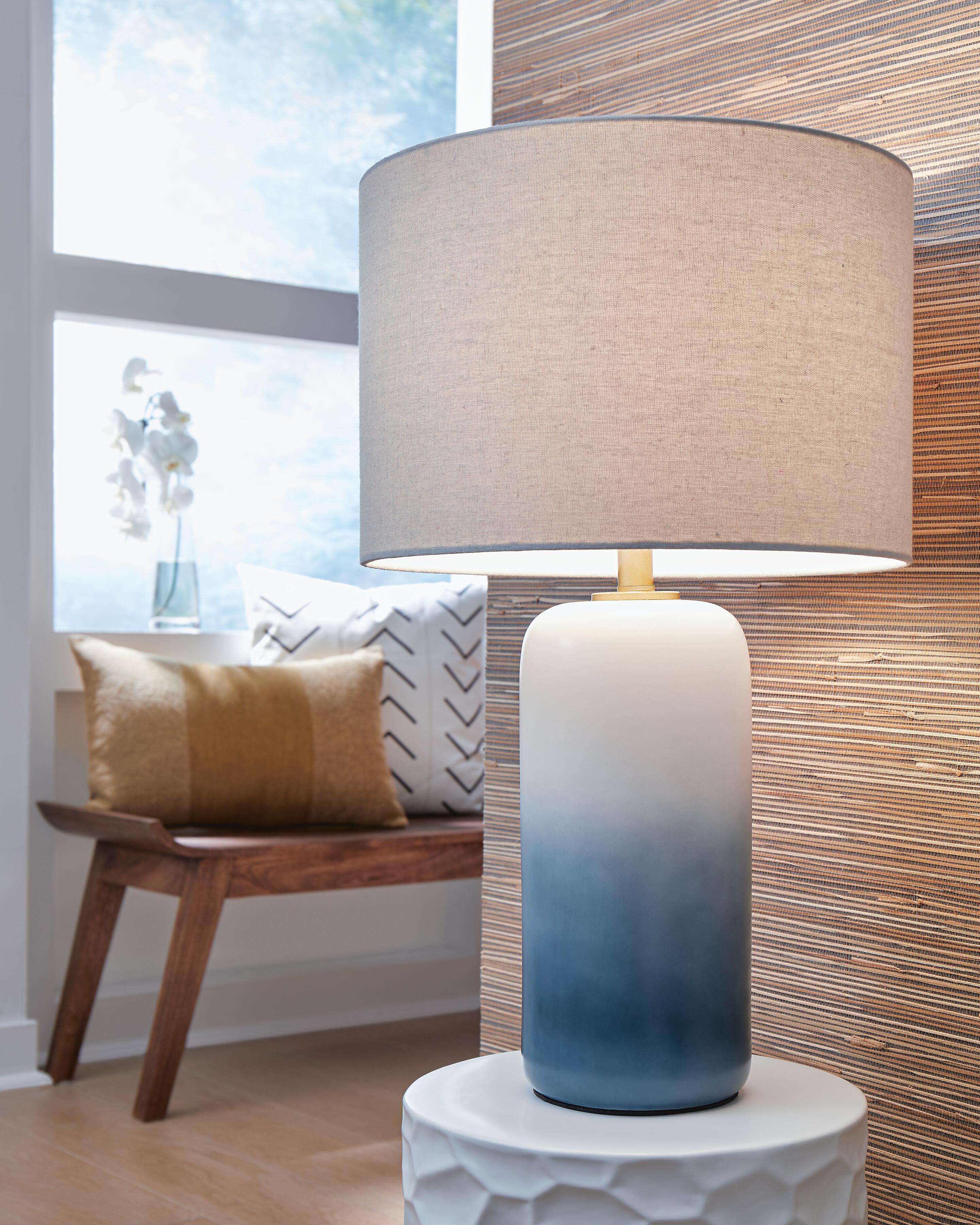 Dar Furniture - Ashley Furniture - Lemrich Table Lamp - Ceramic Table Lamp (1/CN) / White/Teal - L123874