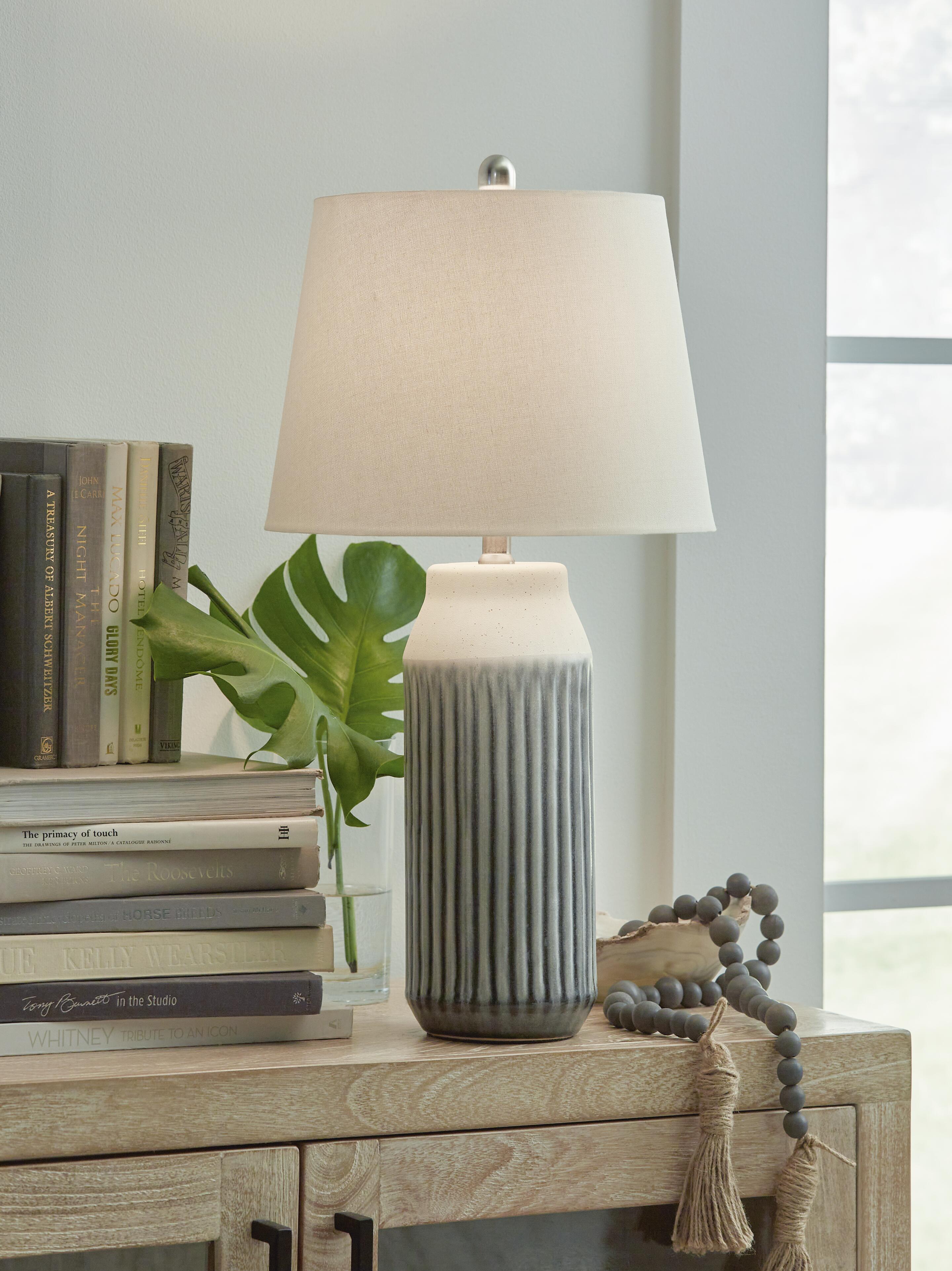 Dar Furniture - Ashley Furniture - Afener Table Lamp (Set of 2) - Ceramic Table Lamp (Set of 2) / Blue/Beige - L177984