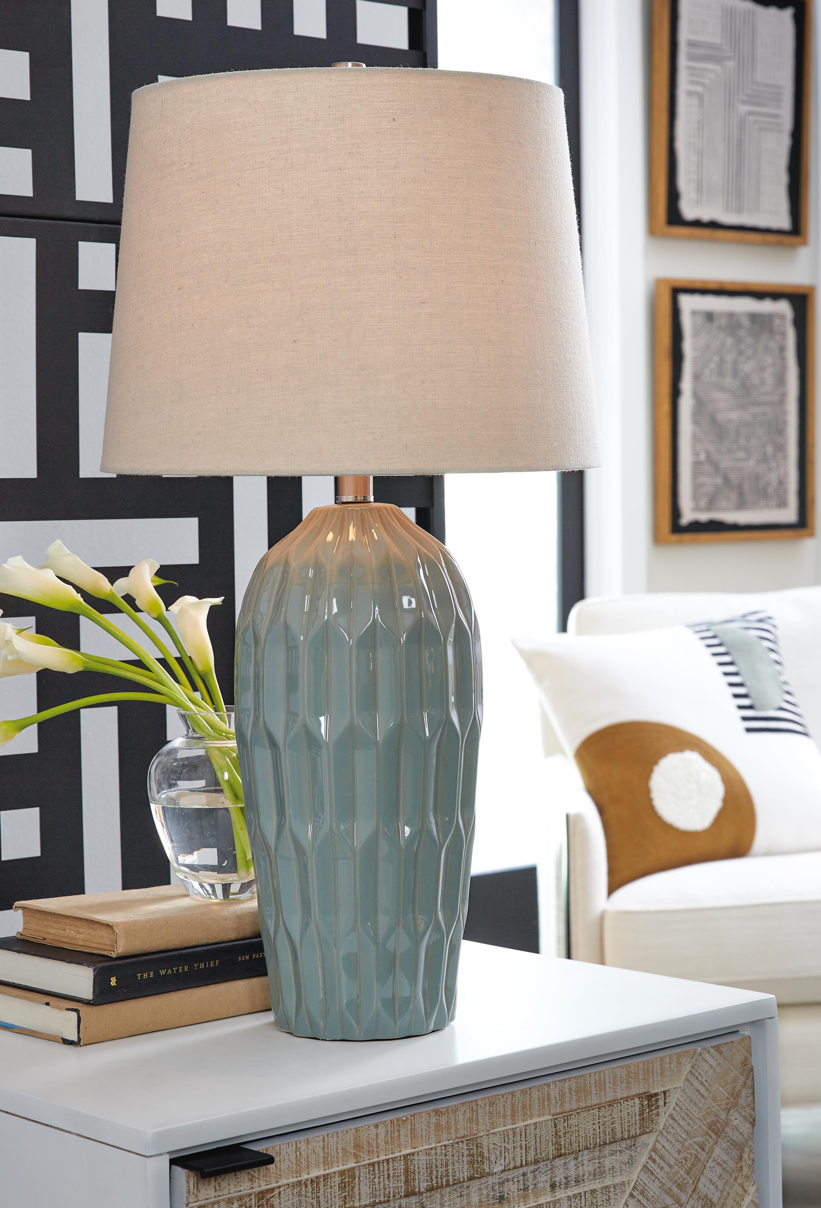 Dar Furniture - Ashley Furniture - Hadbury Table Lamp (Set of 2) - Ceramic Table Lamp (Set of 2) / Pale Blue/Teal - L178034