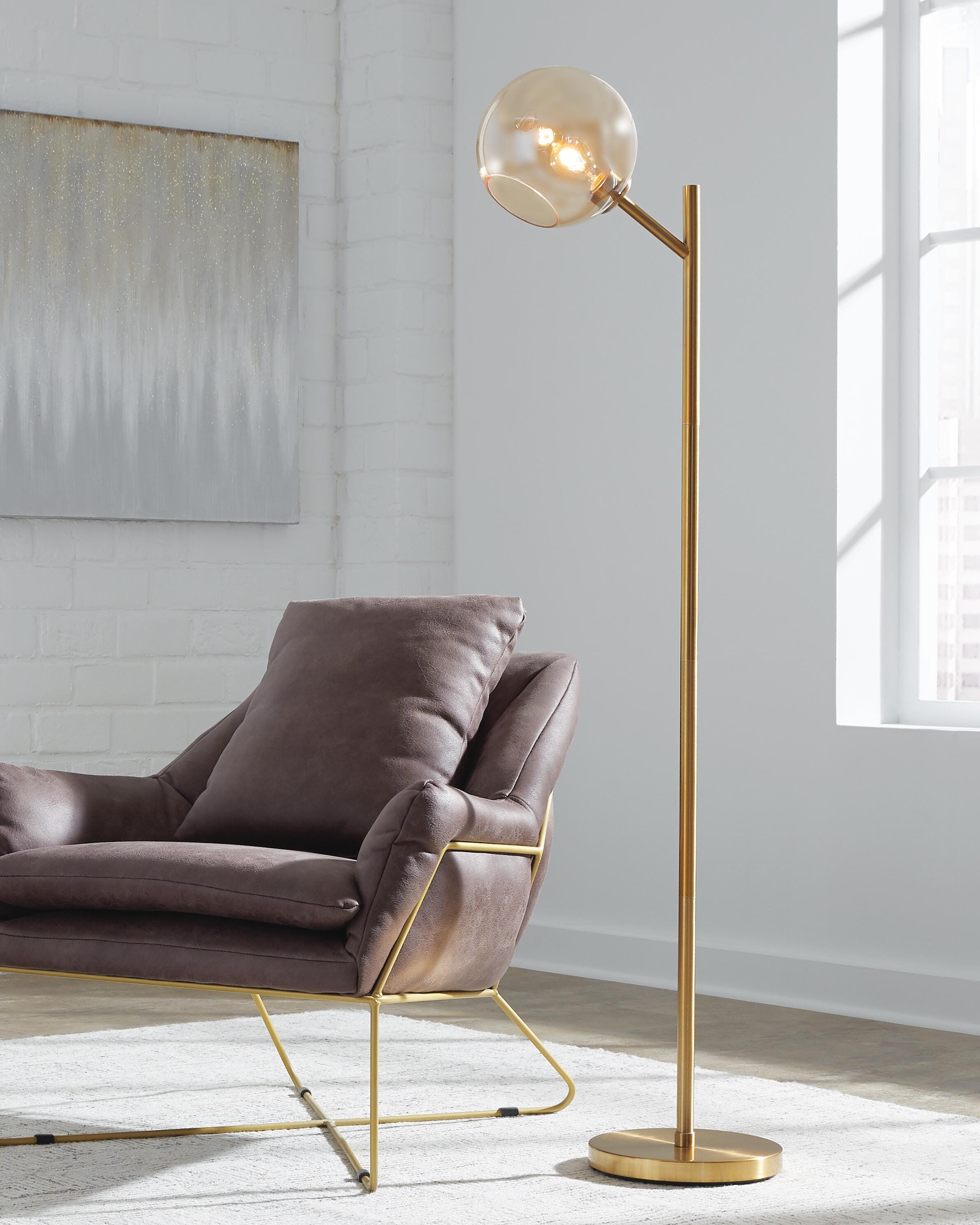 Dar Furniture - Ashley Furniture - Abanson Floor Lamp - Metal Floor Lamp (1/CN) / Amber/Gold Finish - L206021