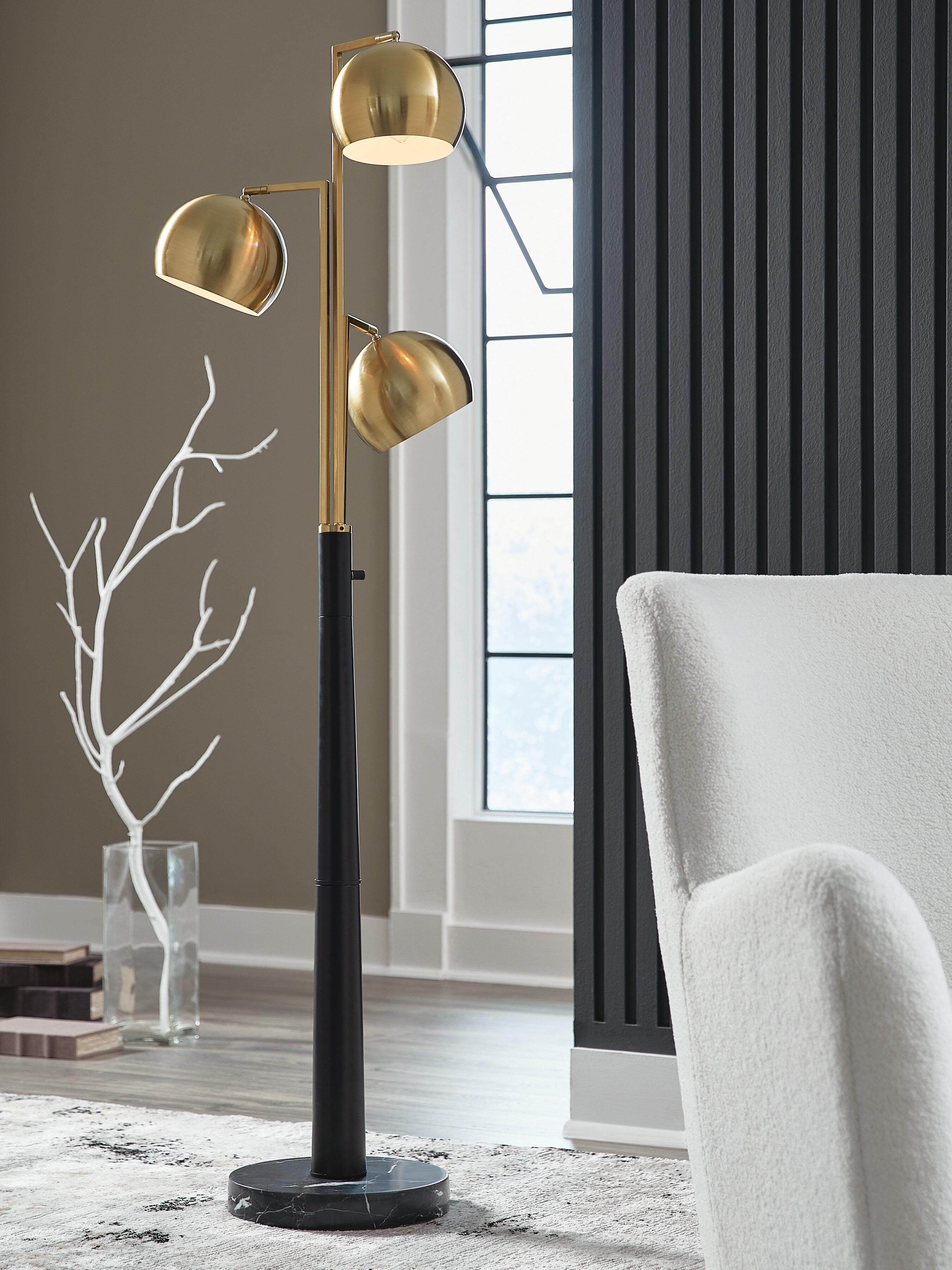 Dar Furniture - Ashley Furniture - Sorcha Floor Lamp - Metal Floor Lamp (1/CN) / Gold Finish/Black - L206111