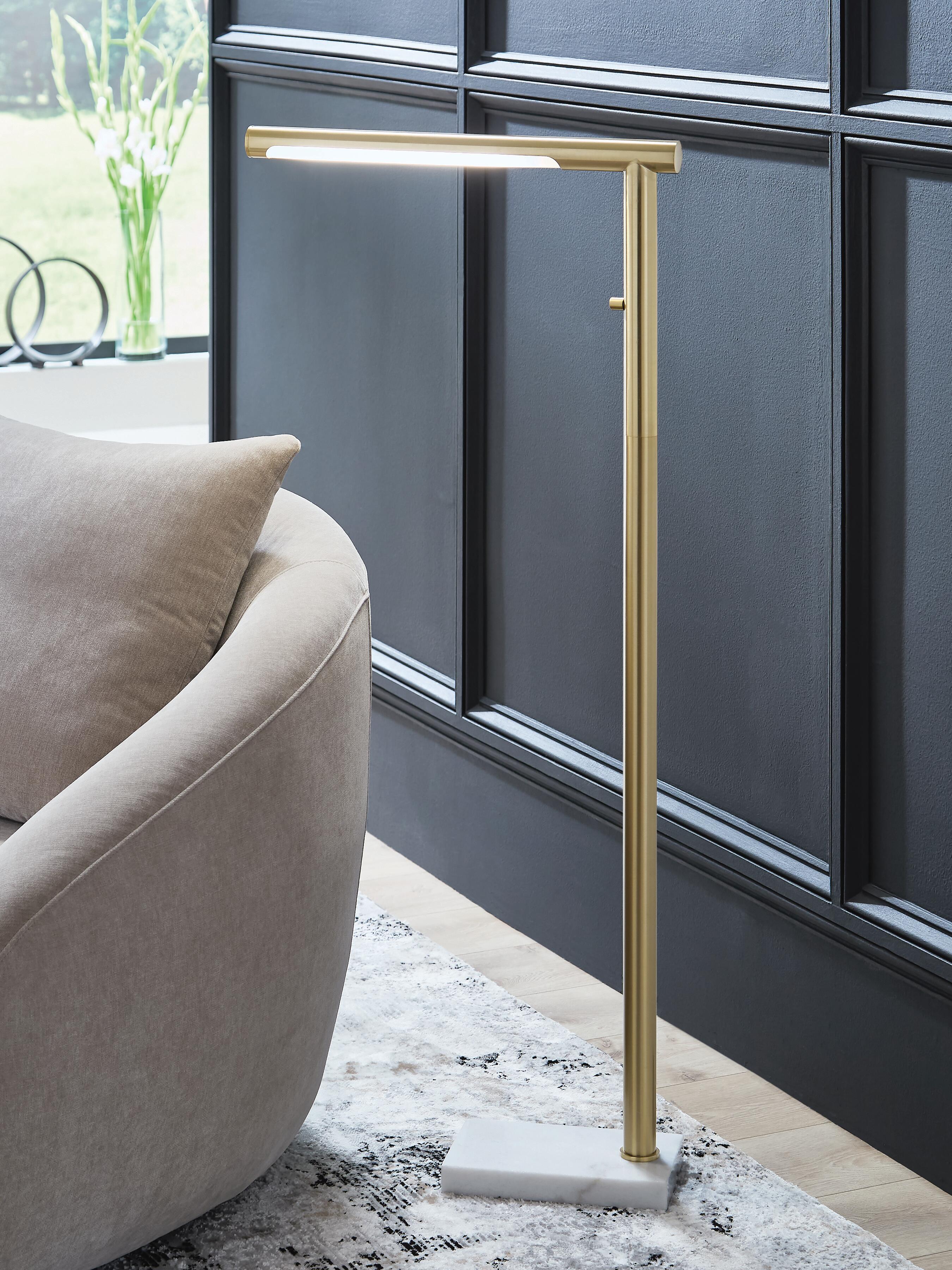 Dar Furniture - Ashley Furniture - Santiford Floor Lamp - Metal Floor Lamp (1/CN) / Gold Finish/White - L206121