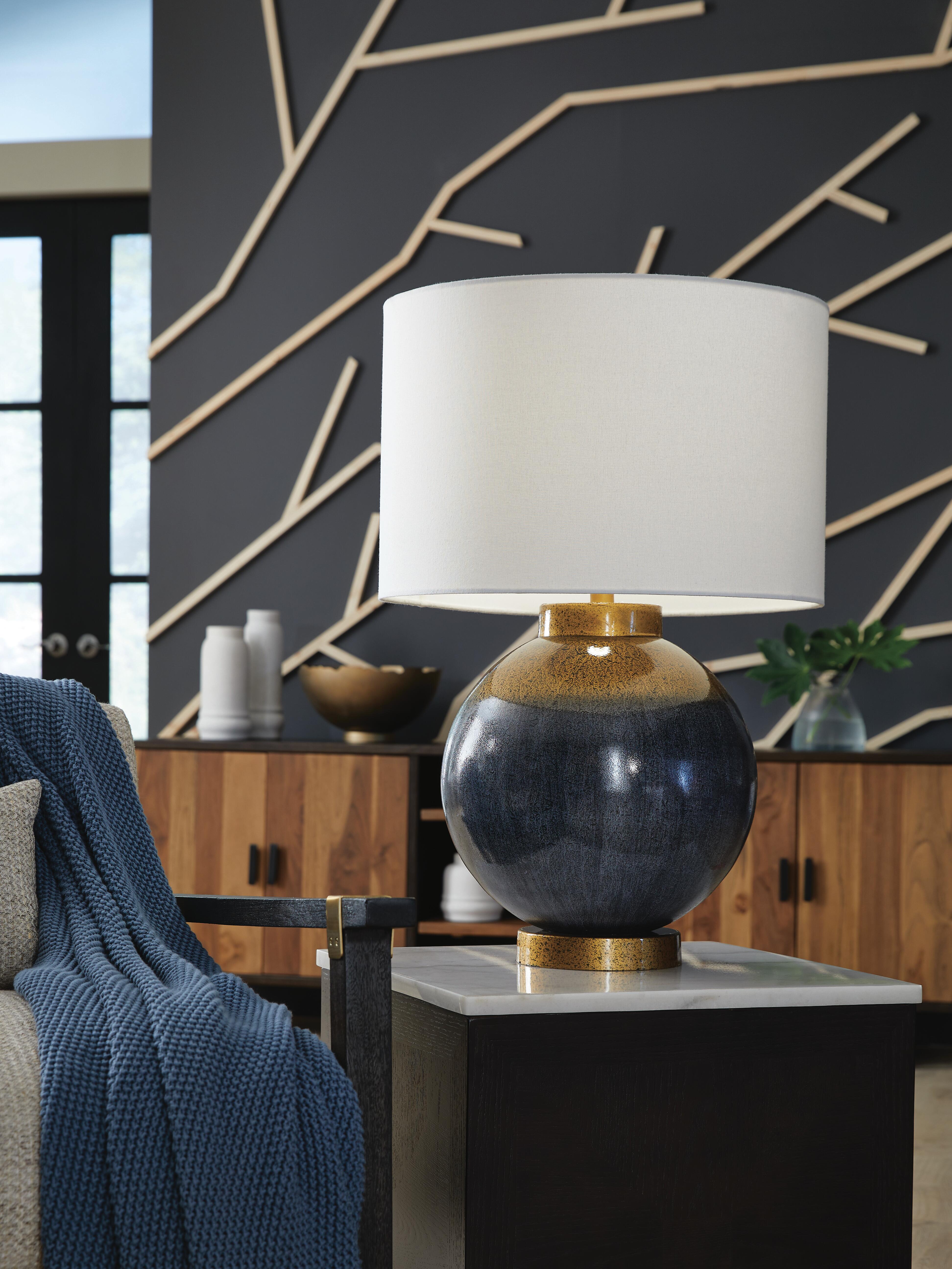 Dar Furniture - Ashley Furniture - Adara Table Lamp - Metal Table Lamp (1/CN) / Blue/Gold Finish - L207564