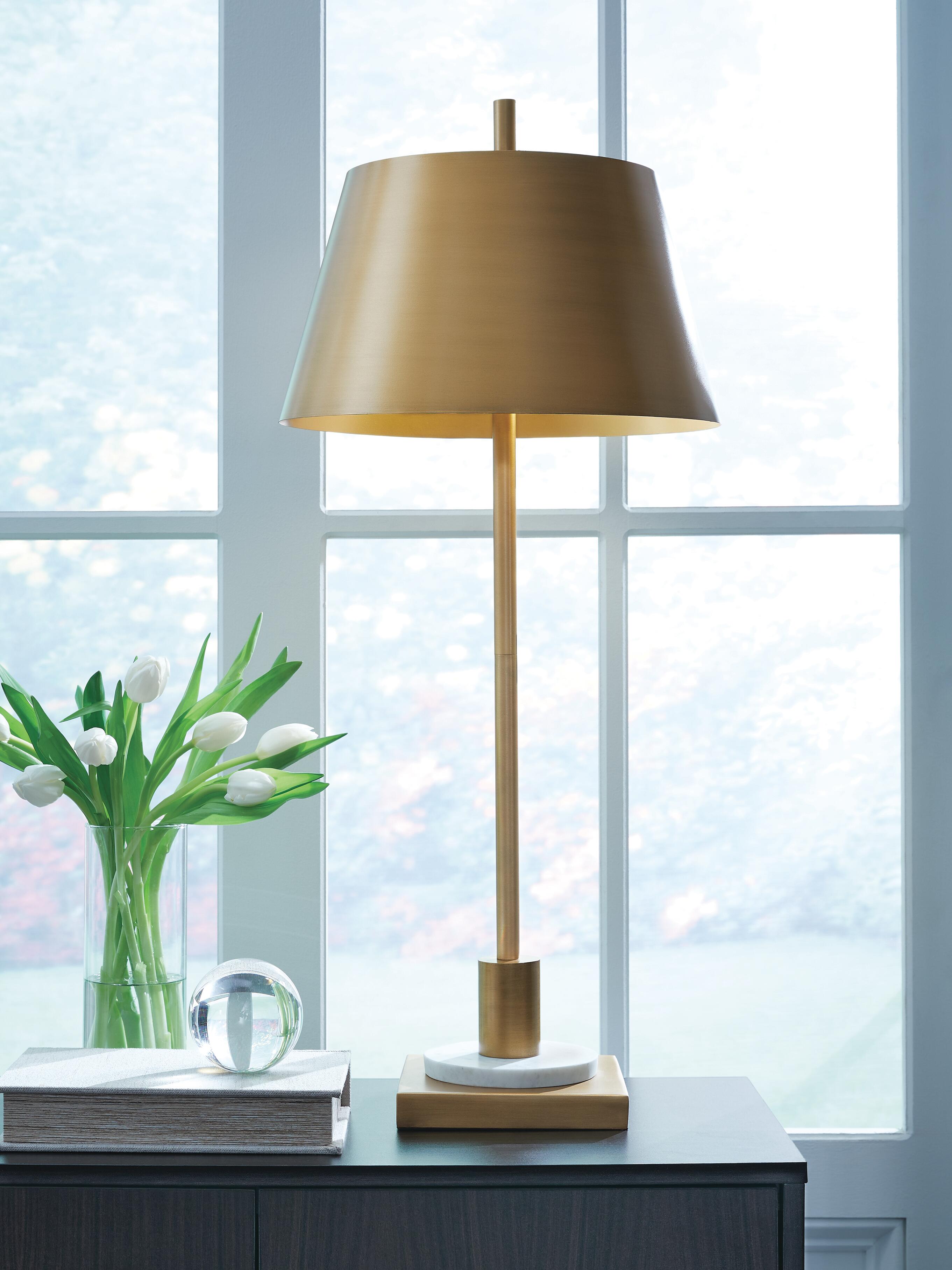 Dar Furniture - Ashley Furniture - Fritzburn Table Lamp - Metal Table Lamp (1/CN) / Gold Finish/White - L208444