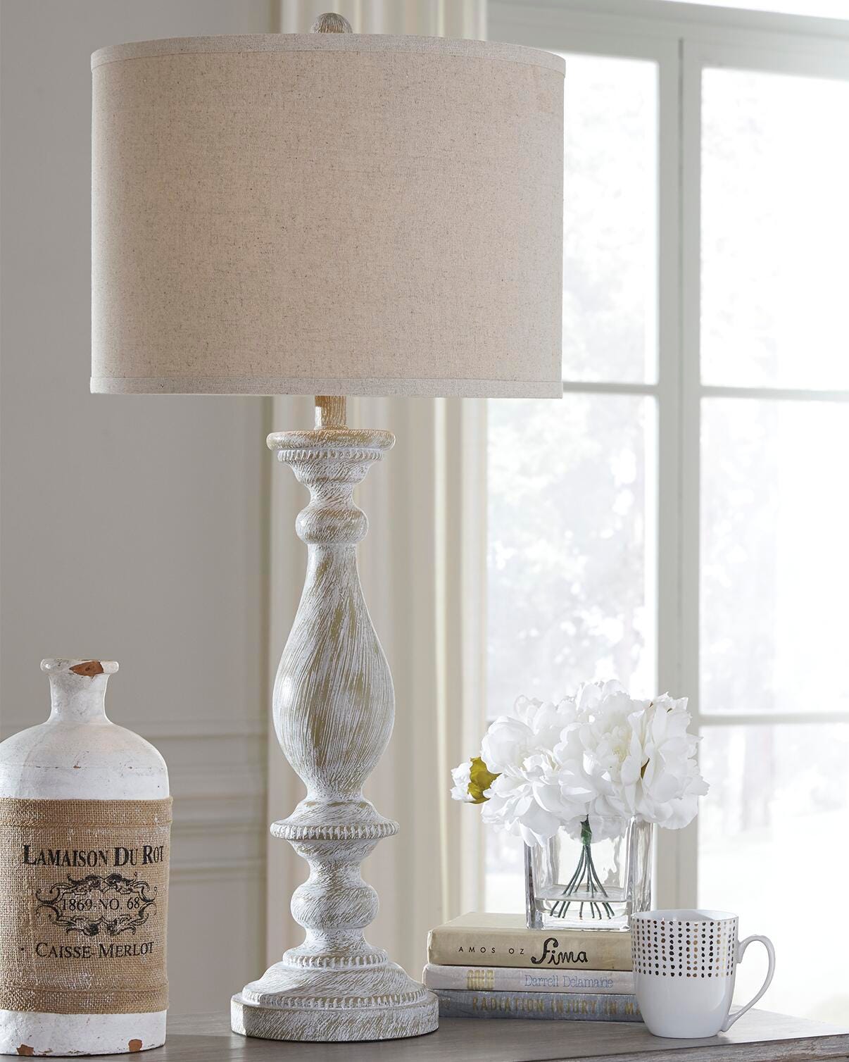 Dar Furniture - Ashley Furniture - Bernadate Table Lamp (Set of 2) - Poly Table Lamp (Set of 2) / Whitewash - L235344