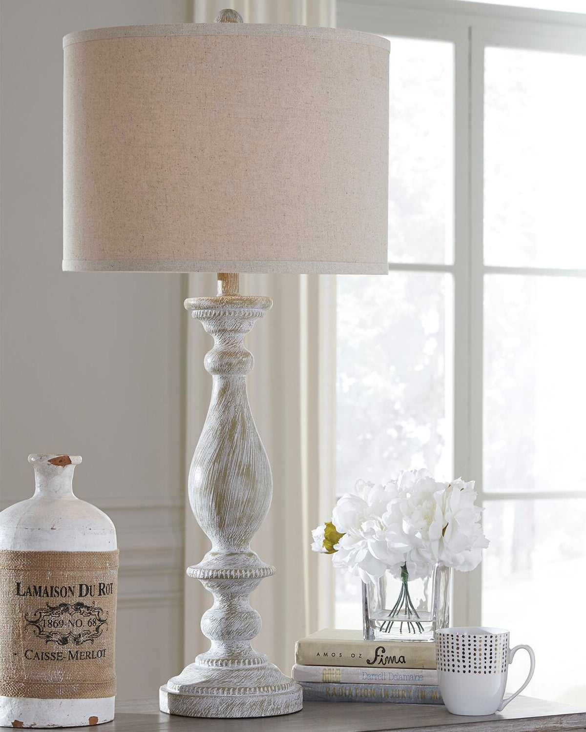 Dar Furniture - Ashley Furniture - Bernadate Table Lamp (Set of 2) - Poly Table Lamp (Set of 2) / Whitewash - L235344